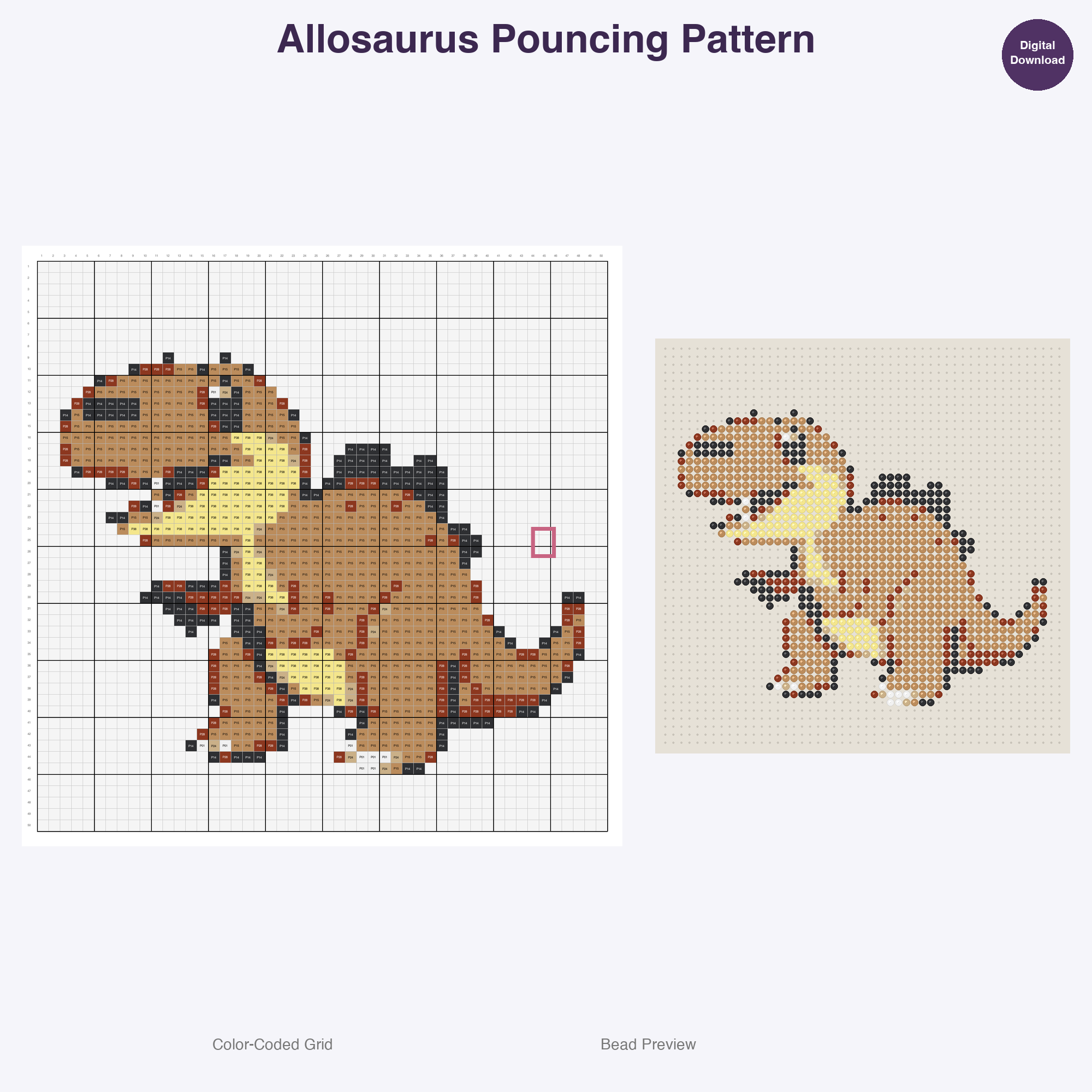 Jurassic Japesters Perler Bead Patterns, 48 Designs x 3 Grid Sizes (29x29 + 50x50 + 128x128), Fuse Bead PDF Digital Download