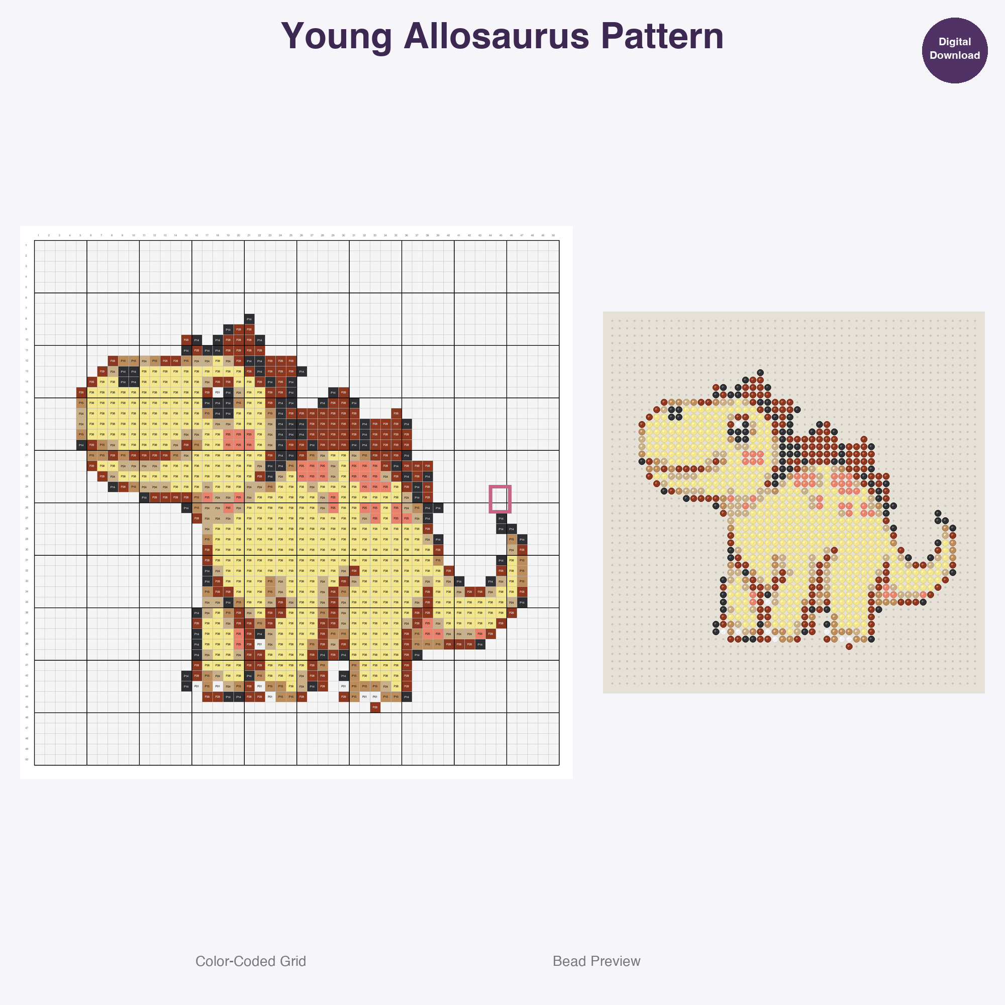 Jurassic Japesters Perler Bead Patterns, 48 Designs x 3 Grid Sizes (29x29 + 50x50 + 128x128), Fuse Bead PDF Digital Download