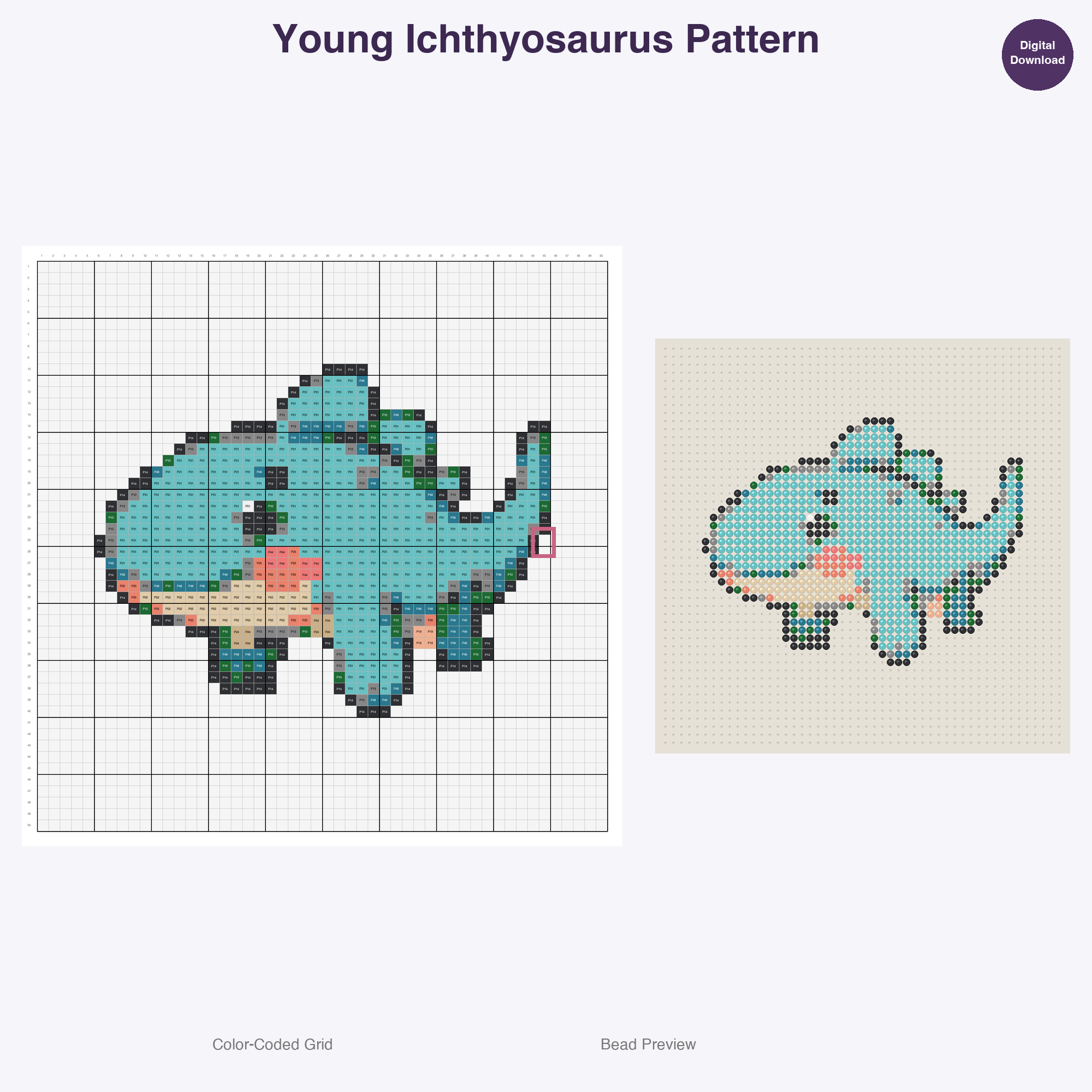 Jurassic Japesters Perler Bead Patterns, 48 Designs x 3 Grid Sizes (29x29 + 50x50 + 128x128), Fuse Bead PDF Digital Download
