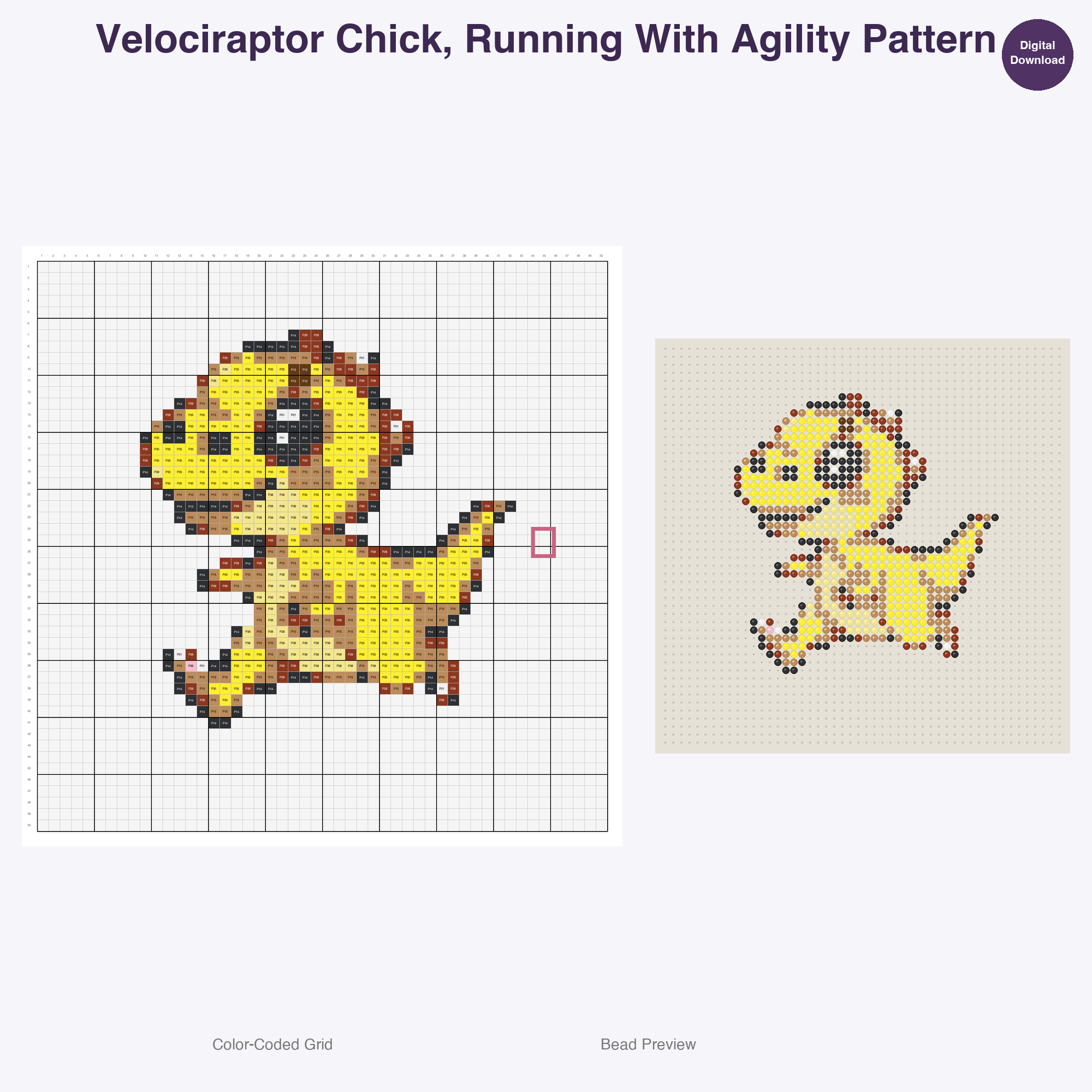 Jurassic Juniors Perler Bead Patterns, 48 Designs x 3 Grid Sizes (29x29 + 50x50 + 128x128), Fuse Bead PDF Digital Download