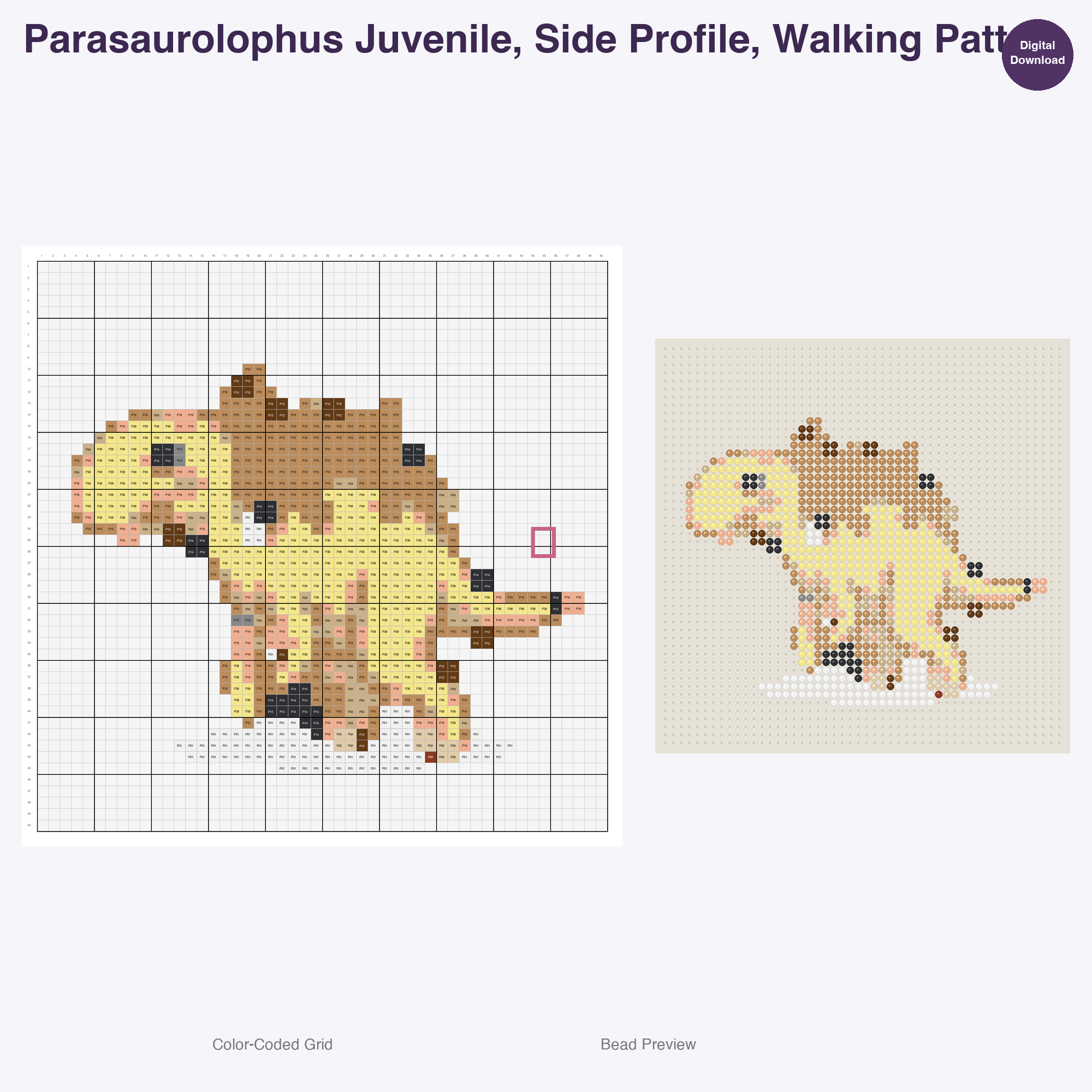 Jurassic Juniors Perler Bead Patterns, 48 Designs x 3 Grid Sizes (29x29 + 50x50 + 128x128), Fuse Bead PDF Digital Download