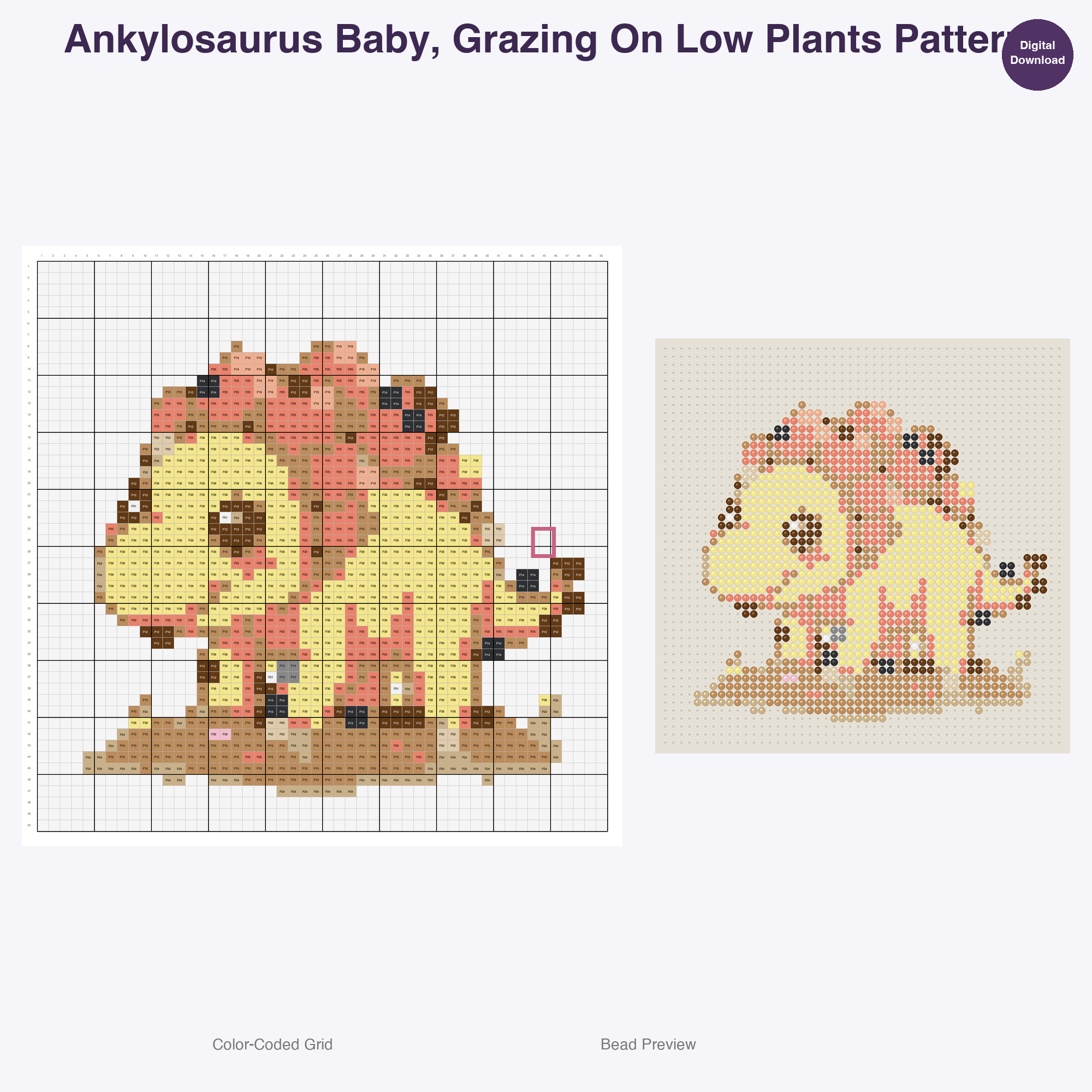 Jurassic Juniors Perler Bead Patterns, 48 Designs x 3 Grid Sizes (29x29 + 50x50 + 128x128), Fuse Bead PDF Digital Download