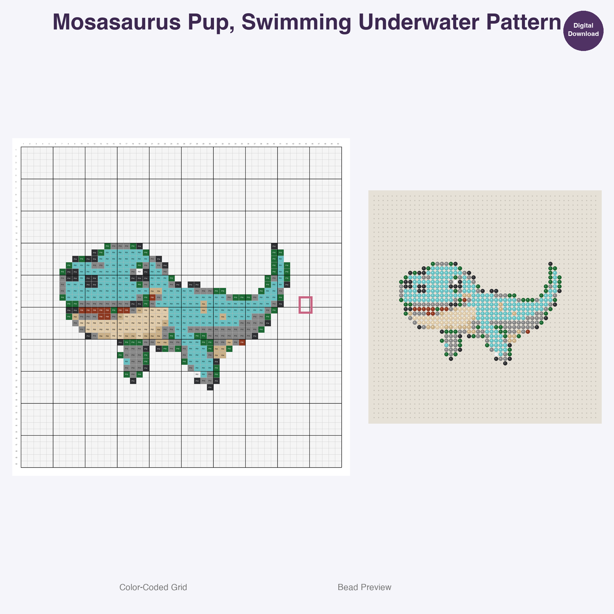 Jurassic Juniors Perler Bead Patterns, 48 Designs x 3 Grid Sizes (29x29 + 50x50 + 128x128), Fuse Bead PDF Digital Download
