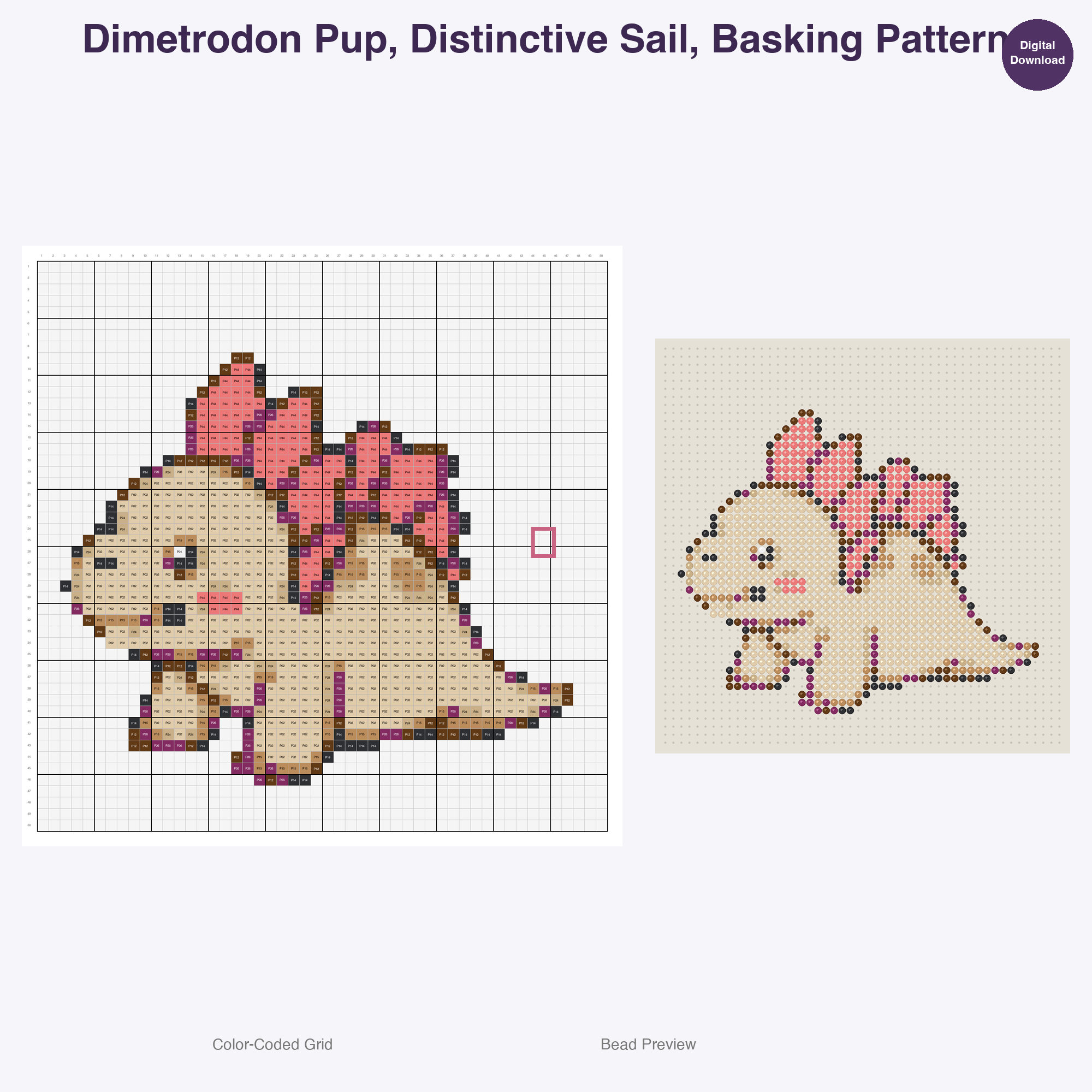 Jurassic Juniors Perler Bead Patterns, 48 Designs x 3 Grid Sizes (29x29 + 50x50 + 128x128), Fuse Bead PDF Digital Download