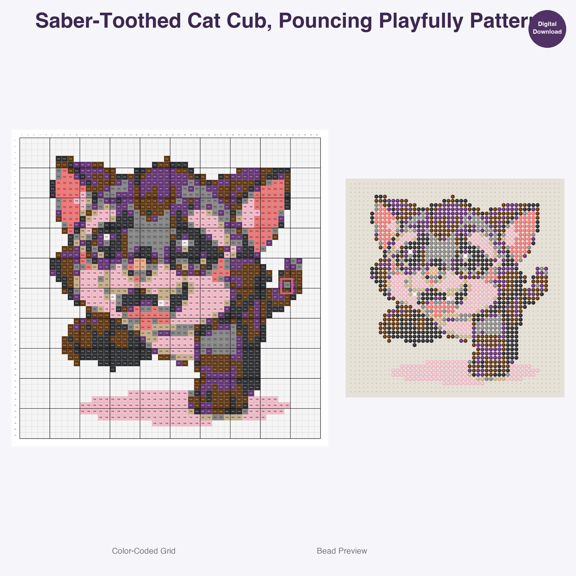 Jurassic Juniors Perler Bead Patterns, 48 Designs x 3 Grid Sizes (29x29 + 50x50 + 128x128), Fuse Bead PDF Digital Download