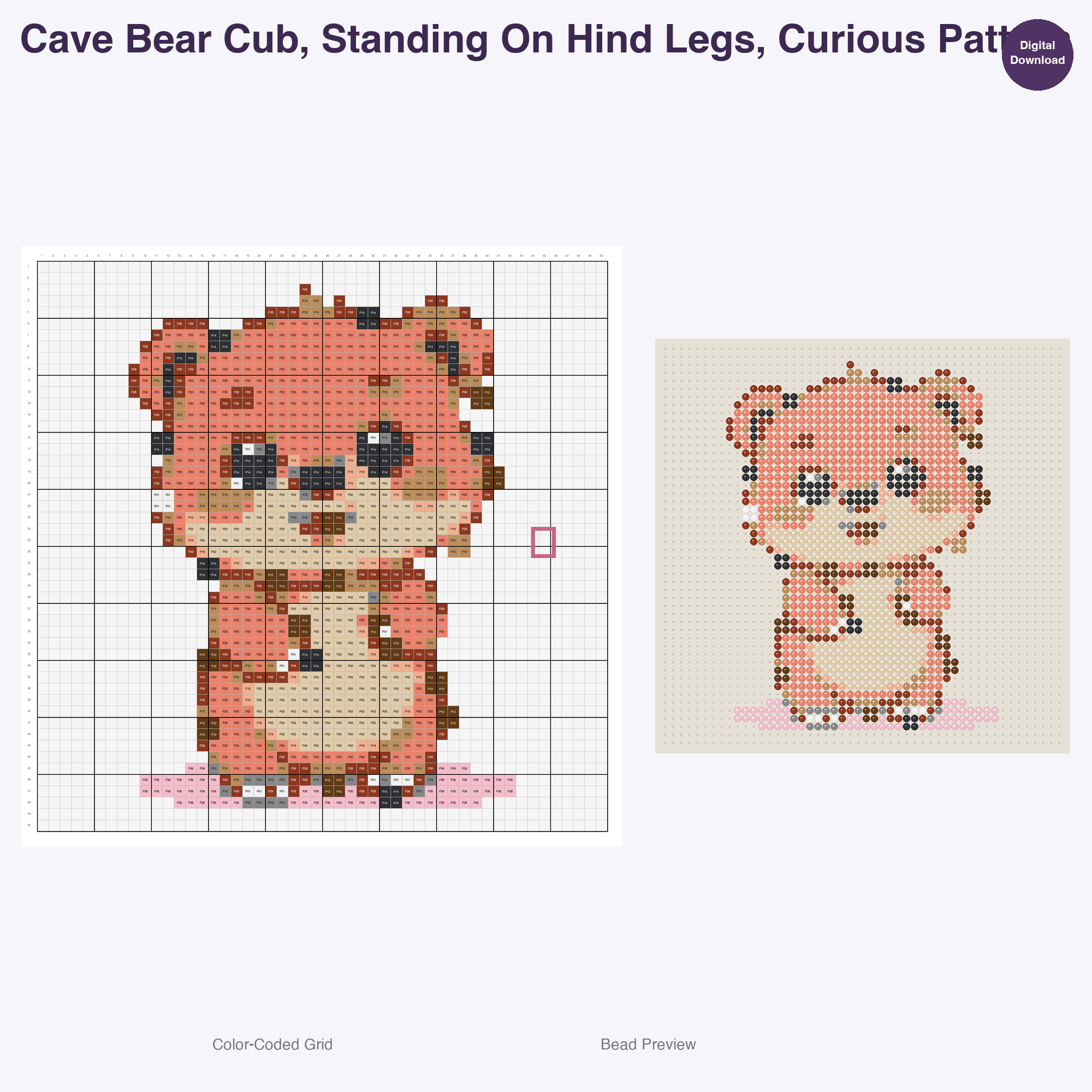 Jurassic Juniors Perler Bead Patterns, 48 Designs x 3 Grid Sizes (29x29 + 50x50 + 128x128), Fuse Bead PDF Digital Download