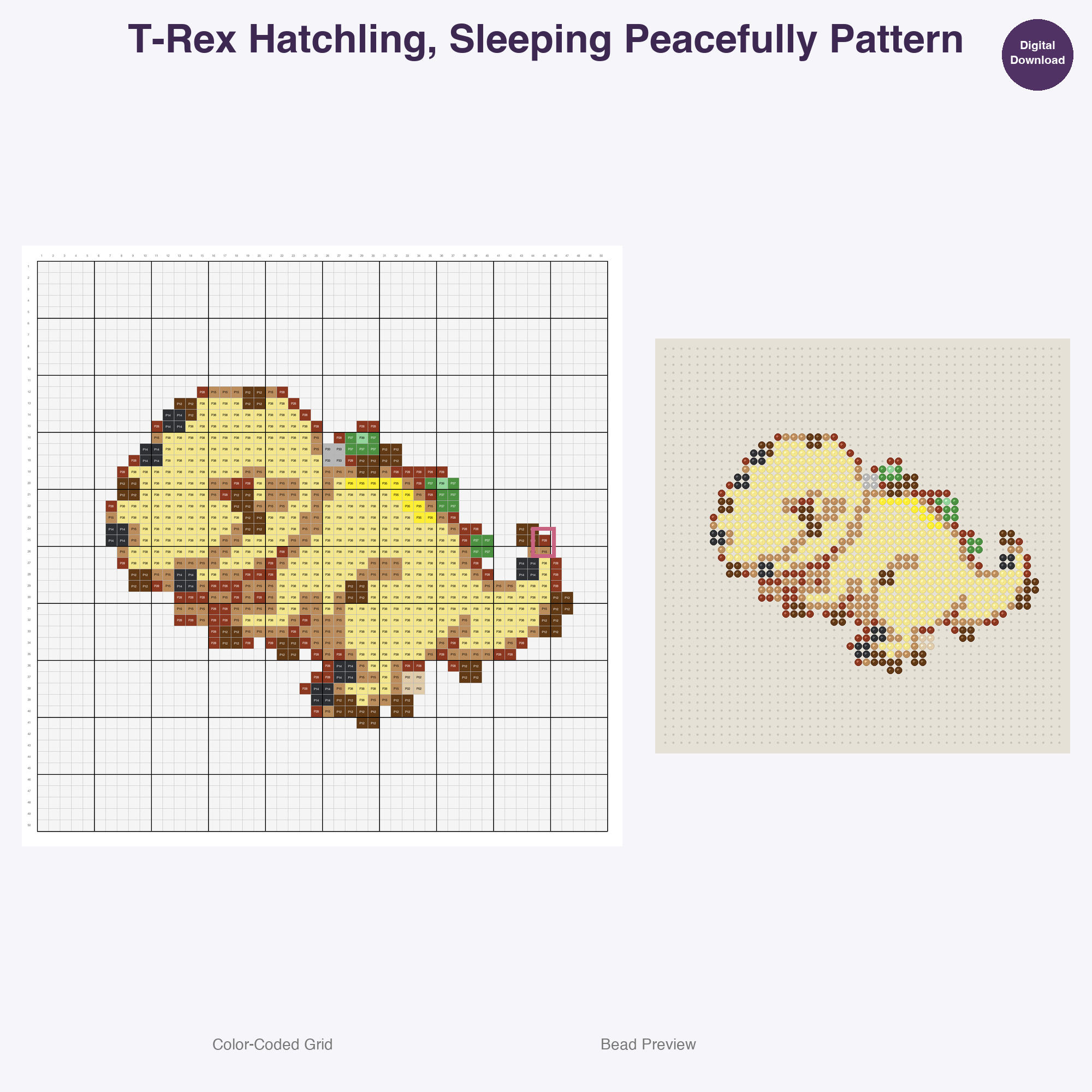 Jurassic Juniors Perler Bead Patterns, 48 Designs x 3 Grid Sizes (29x29 + 50x50 + 128x128), Fuse Bead PDF Digital Download