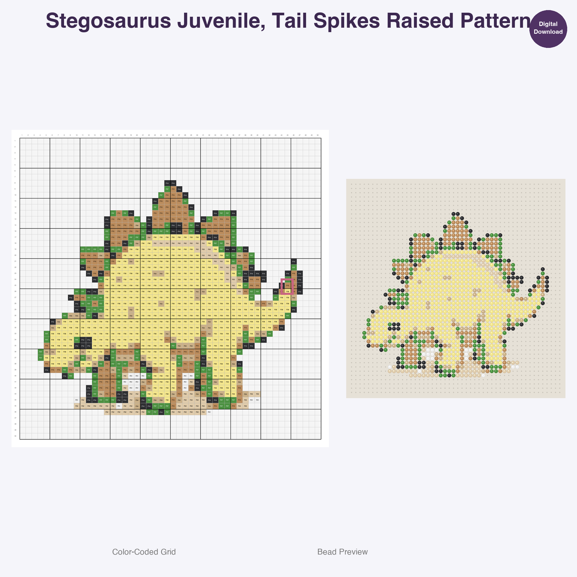 Jurassic Juniors Perler Bead Patterns, 48 Designs x 3 Grid Sizes (29x29 + 50x50 + 128x128), Fuse Bead PDF Digital Download