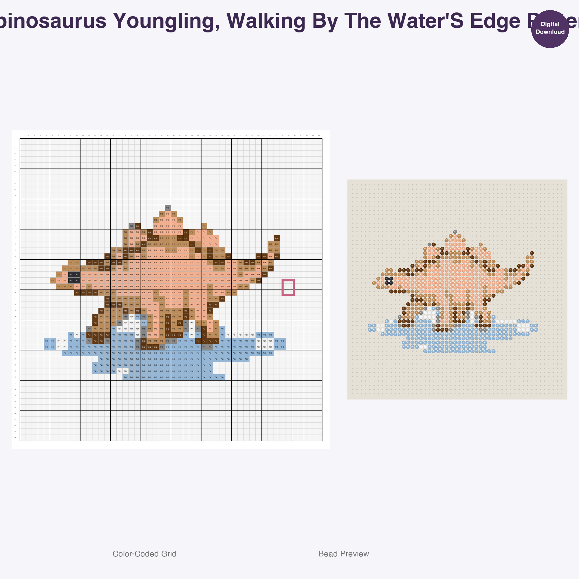 Jurassic Juniors Perler Bead Patterns, 48 Designs x 3 Grid Sizes (29x29 + 50x50 + 128x128), Fuse Bead PDF Digital Download