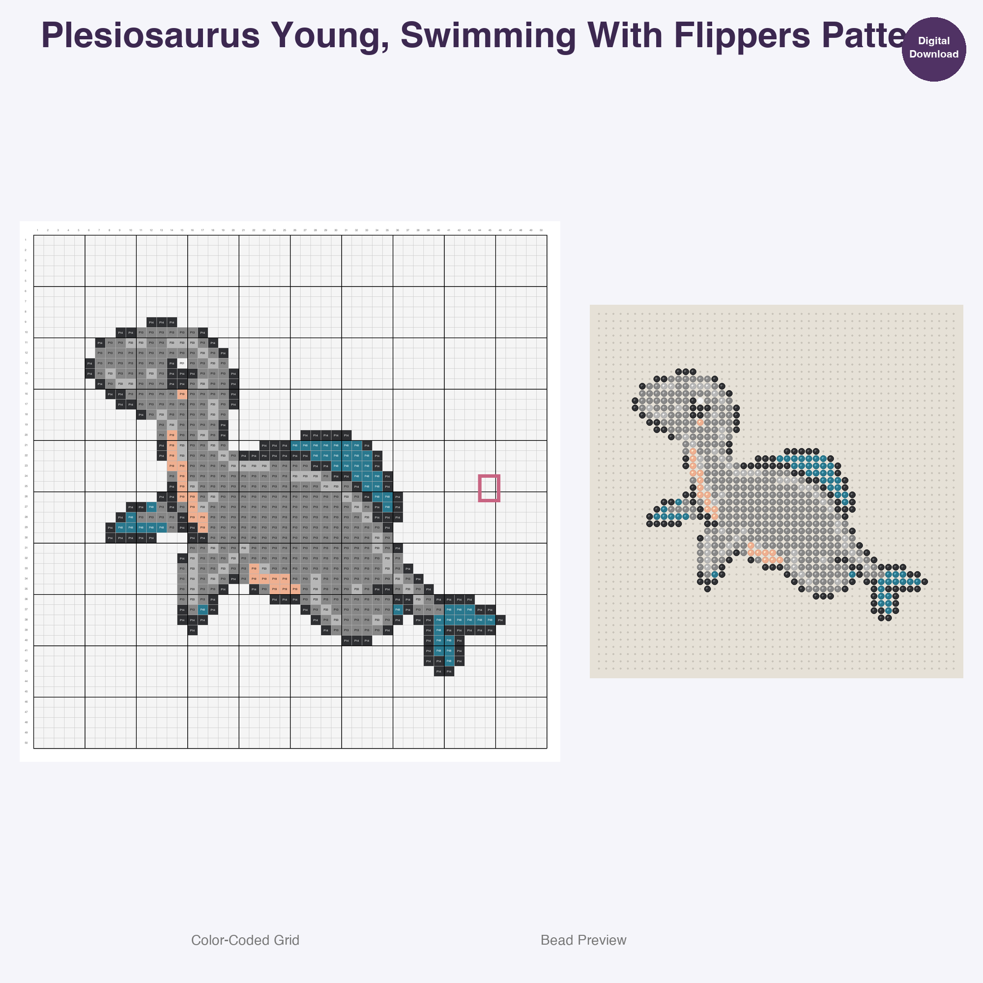 Jurassic Juniors Perler Bead Patterns, 48 Designs x 3 Grid Sizes (29x29 + 50x50 + 128x128), Fuse Bead PDF Digital Download