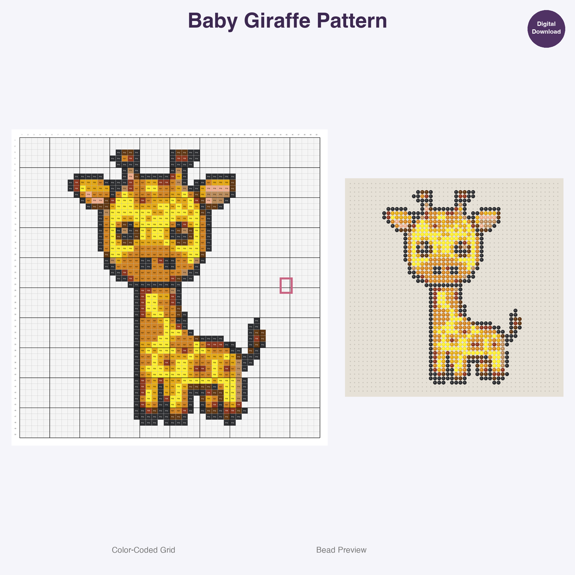 Kawaii Animal Friends Perler Bead Patterns, 48 Designs x 3 Grid Sizes (29x29 + 50x50 + 128x128), Fuse Bead PDF Digital Download