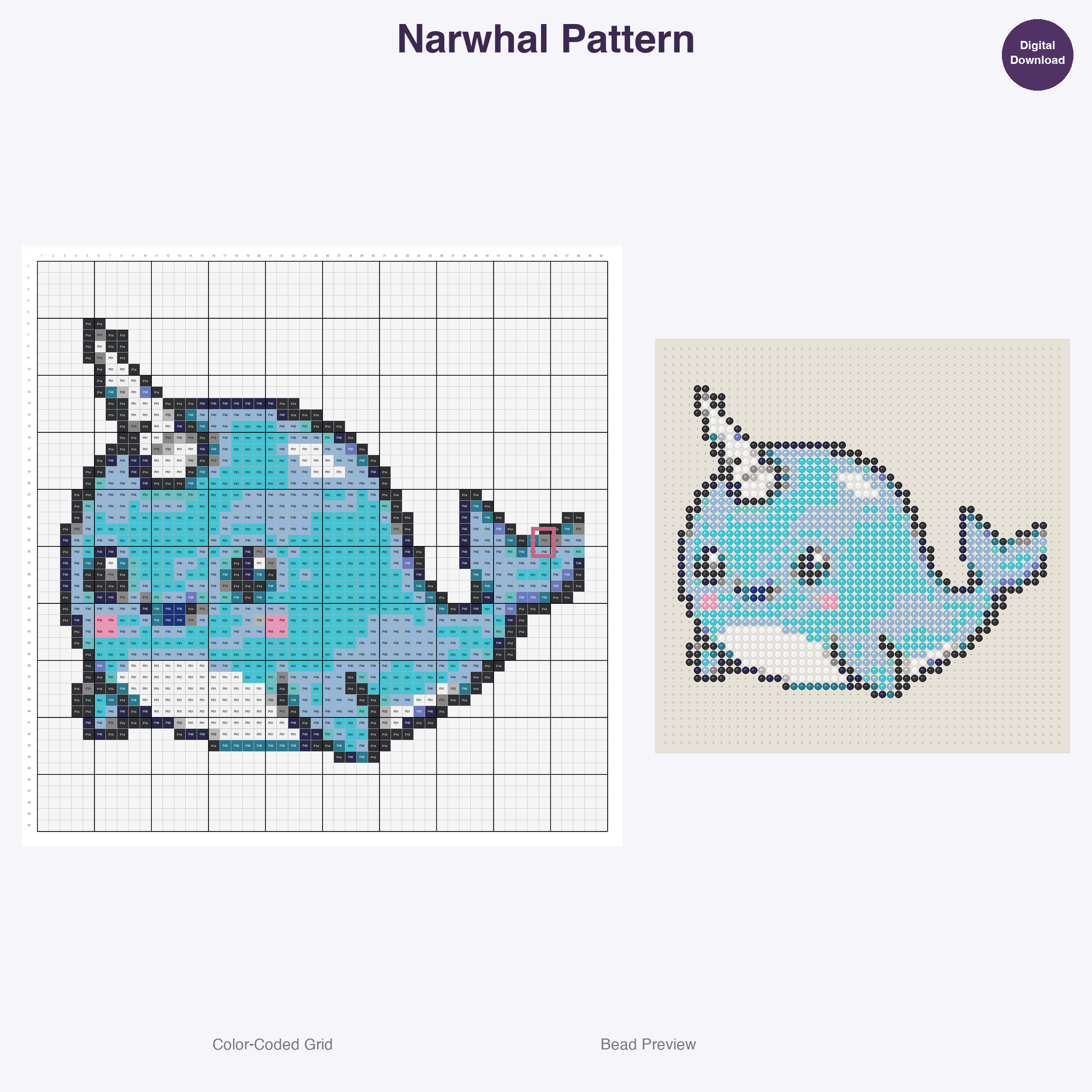 Kawaii Animal Friends Perler Bead Patterns, 48 Designs x 3 Grid Sizes (29x29 + 50x50 + 128x128), Fuse Bead PDF Digital Download