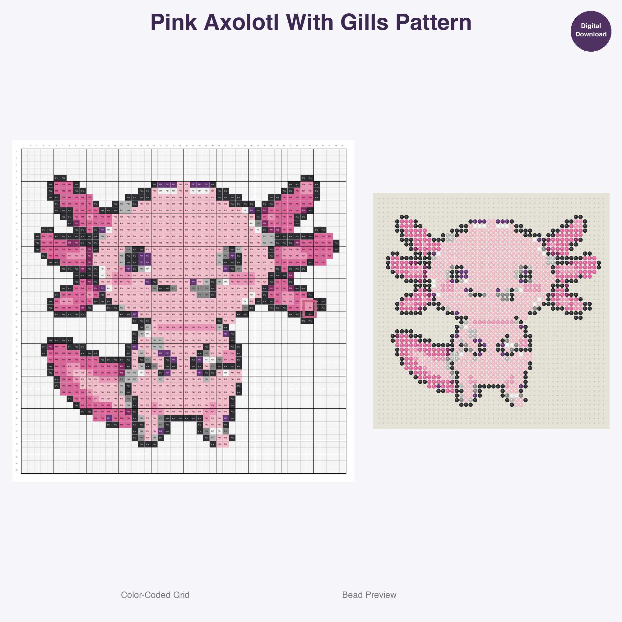 Kawaii Animal Friends Perler Bead Patterns, 48 Designs x 3 Grid Sizes (29x29 + 50x50 + 128x128), Fuse Bead PDF Digital Download