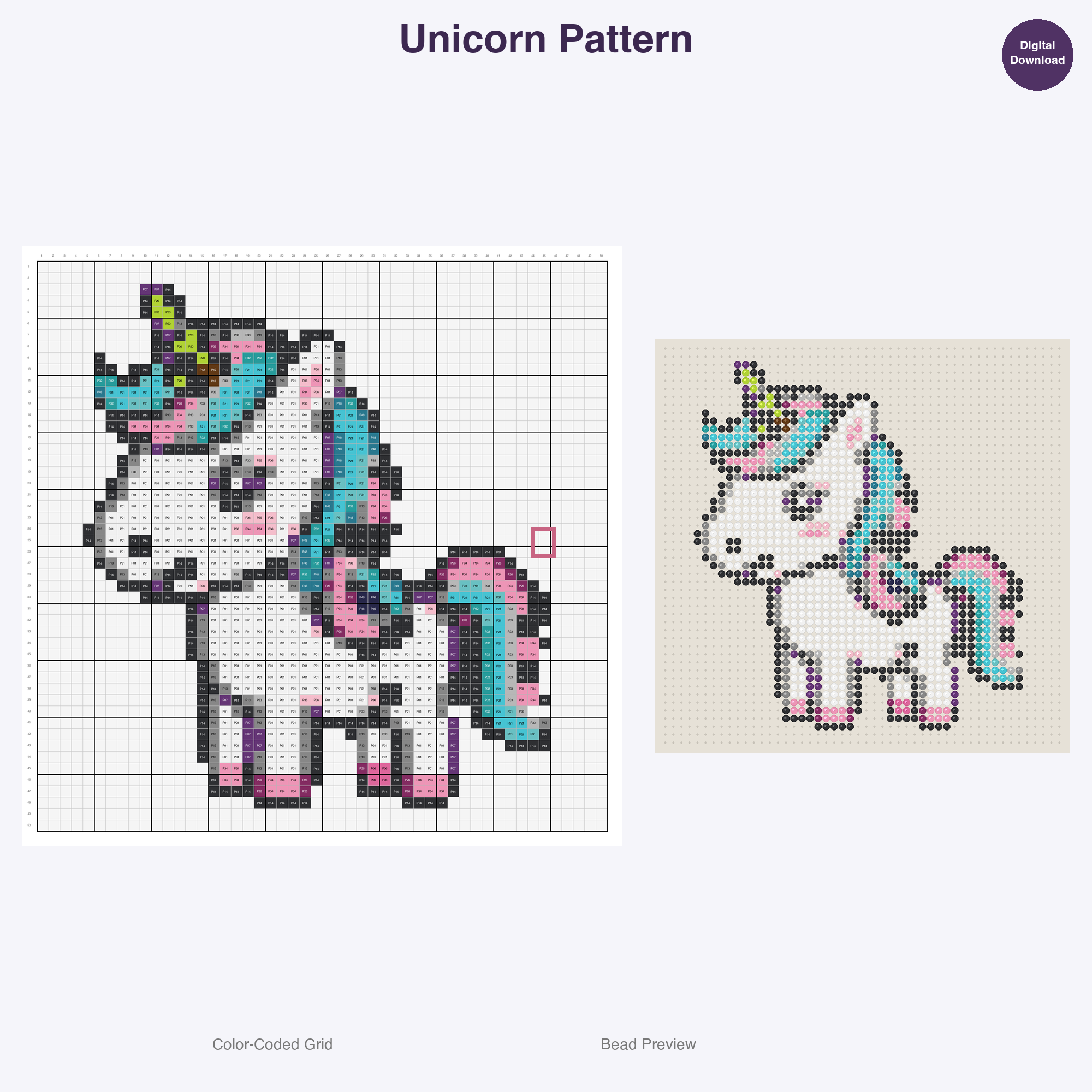 Kawaii Animal Friends Perler Bead Patterns, 48 Designs x 3 Grid Sizes (29x29 + 50x50 + 128x128), Fuse Bead PDF Digital Download