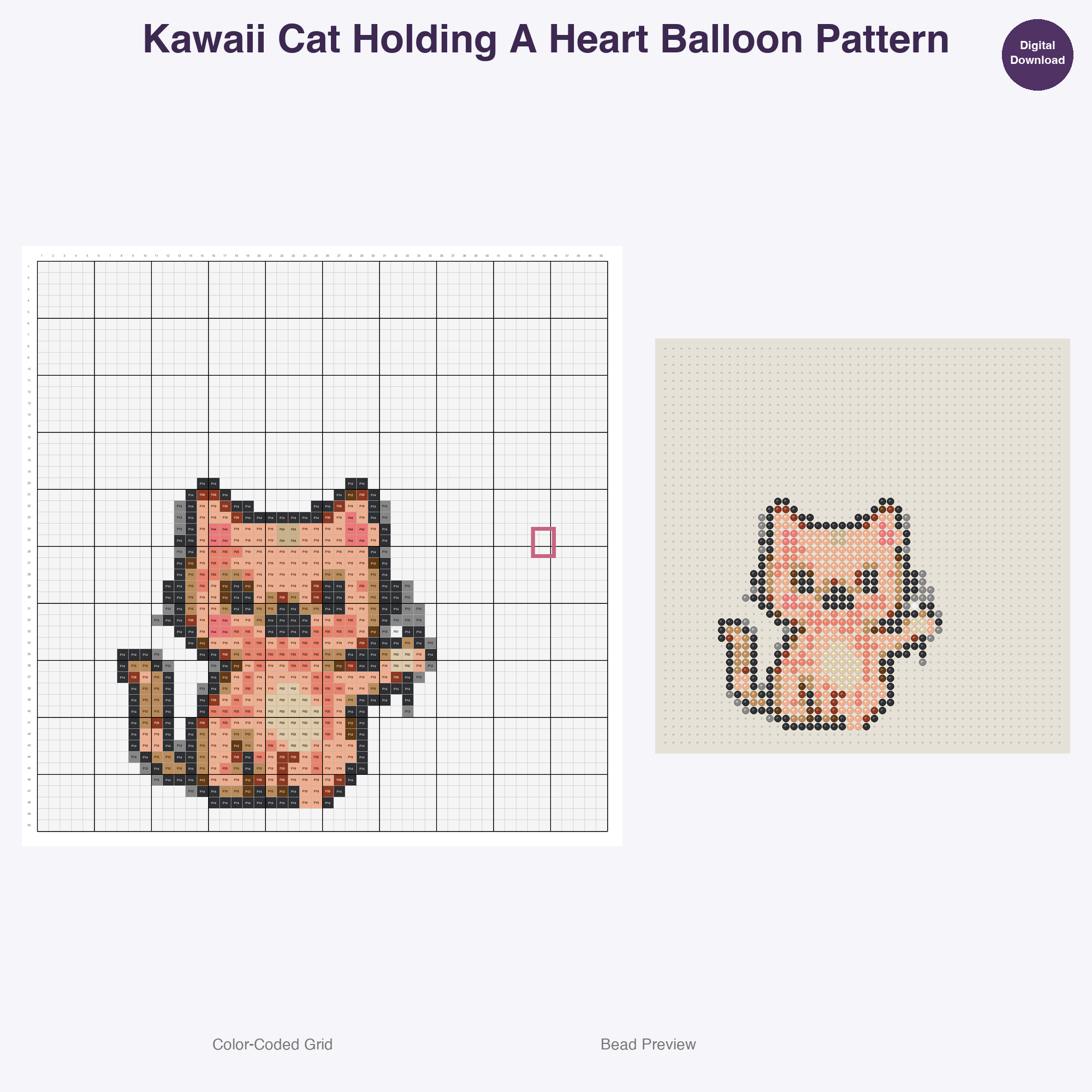 Kawaii Cats & Kittens Perler Bead Patterns, 48 Designs x 3 Grid Sizes (29x29 + 50x50 + 128x128), Fuse Bead PDF Digital Download