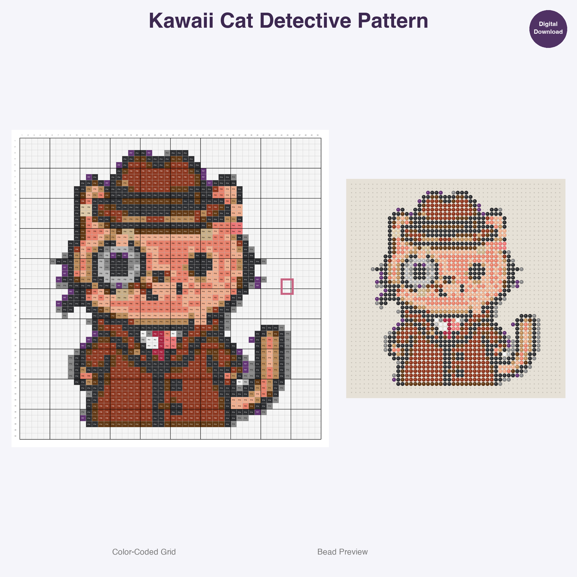 Kawaii Cats & Kittens Perler Bead Patterns, 48 Designs x 3 Grid Sizes (29x29 + 50x50 + 128x128), Fuse Bead PDF Digital Download