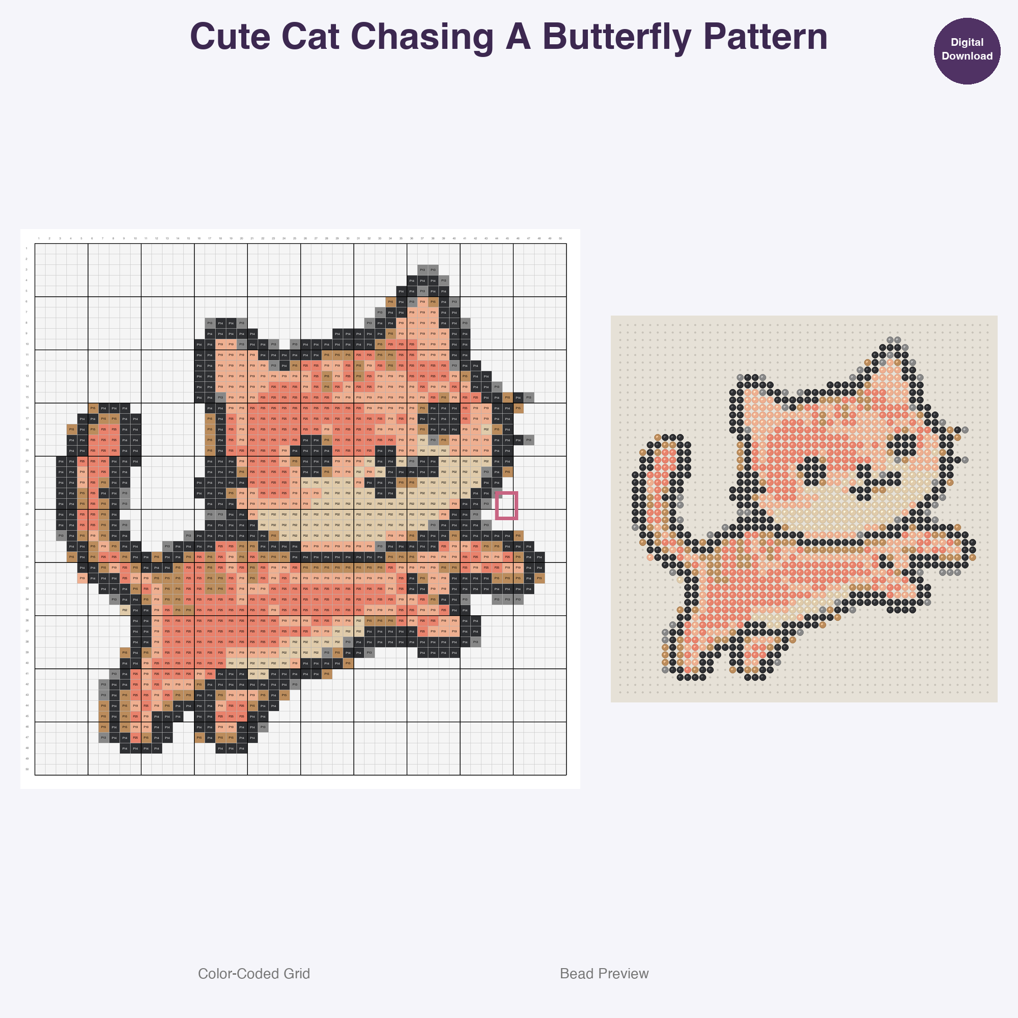 Kawaii Cats & Kittens Perler Bead Patterns, 48 Designs x 3 Grid Sizes (29x29 + 50x50 + 128x128), Fuse Bead PDF Digital Download