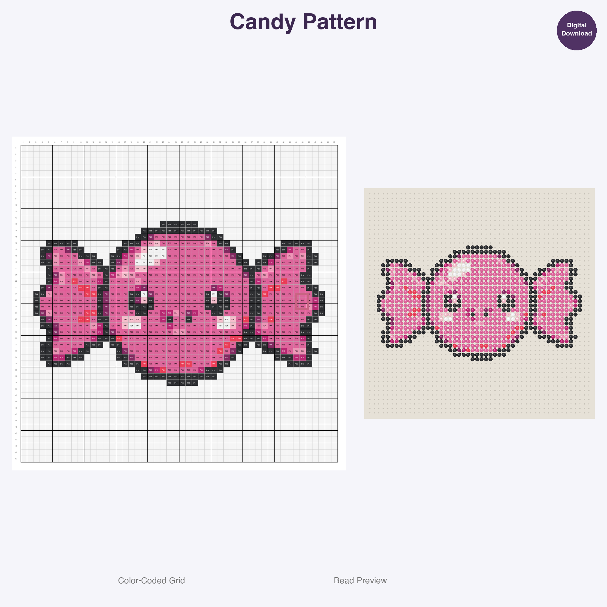 Kawaii Food & Treats Perler Bead Patterns, 48 Designs x 3 Grid Sizes (29x29 + 50x50 + 128x128), Fuse Bead PDF Digital Download