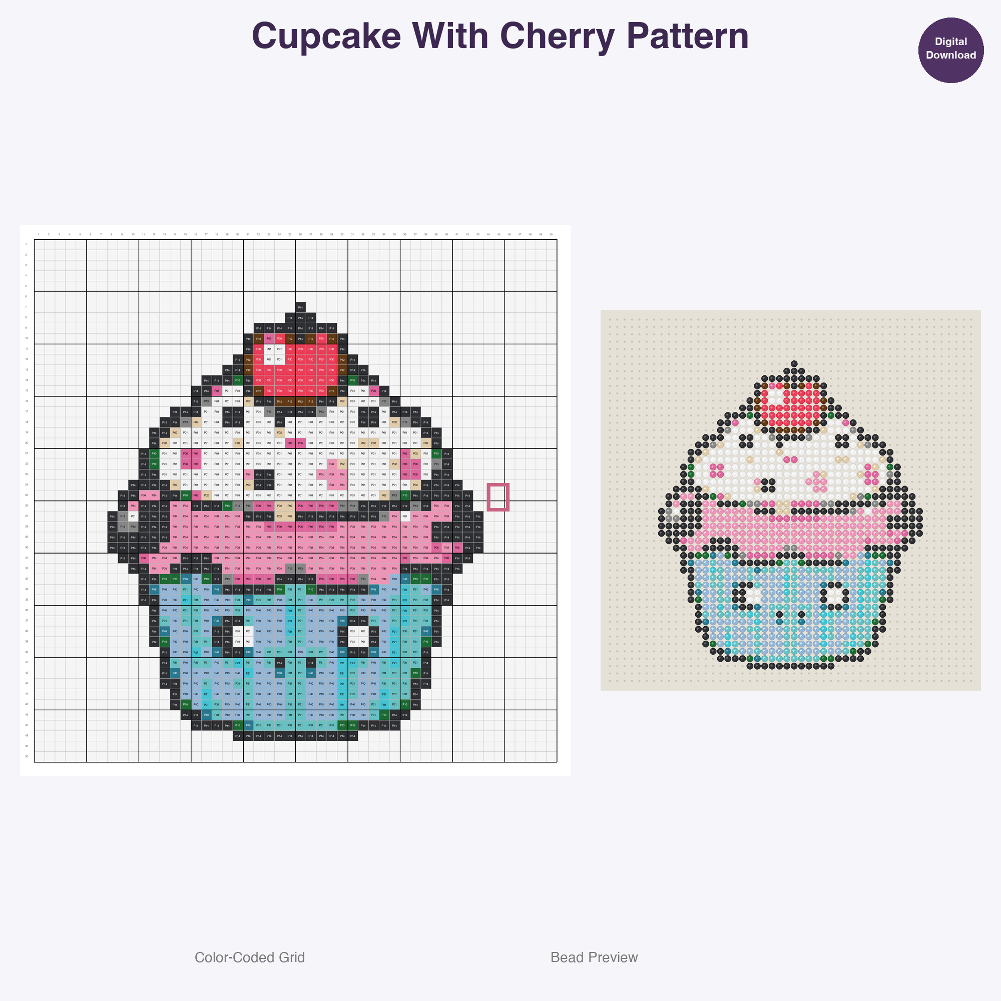 Kawaii Food & Treats Perler Bead Patterns, 48 Designs x 3 Grid Sizes (29x29 + 50x50 + 128x128), Fuse Bead PDF Digital Download