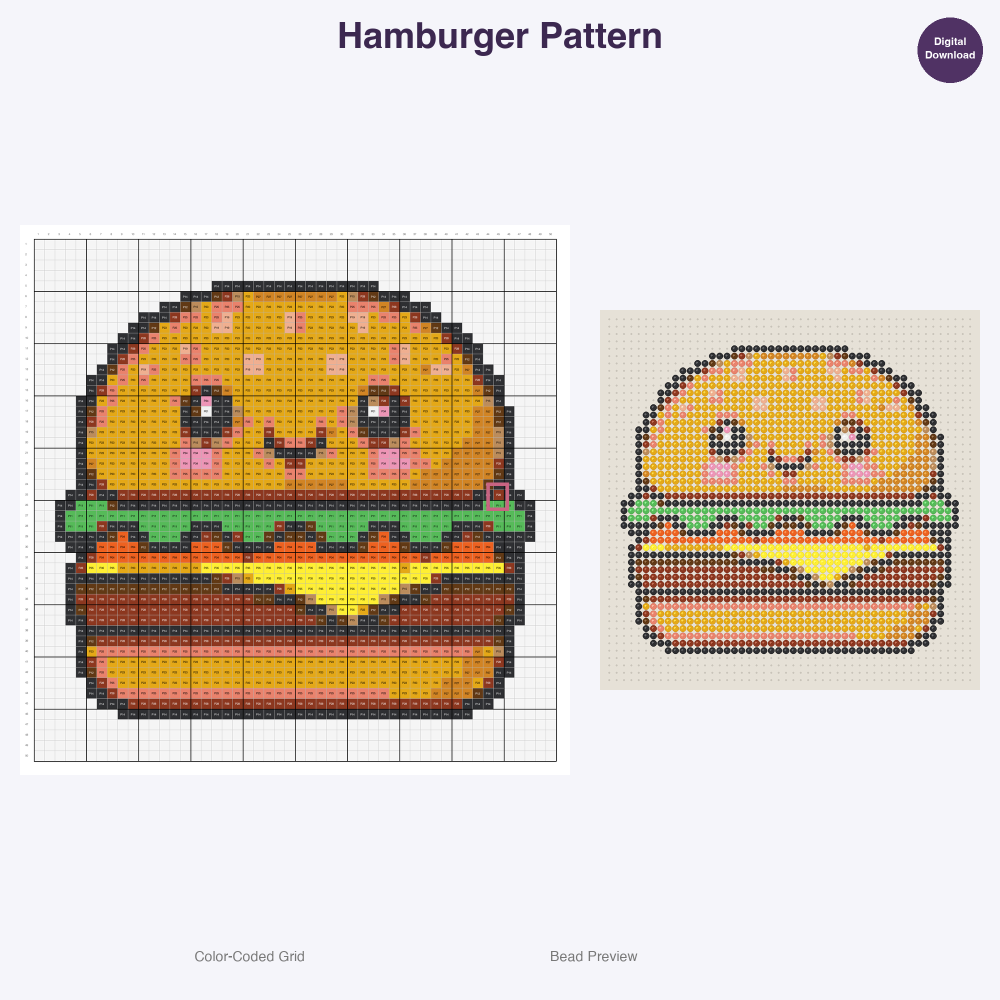 Kawaii Food & Treats Perler Bead Patterns, 48 Designs x 3 Grid Sizes (29x29 + 50x50 + 128x128), Fuse Bead PDF Digital Download