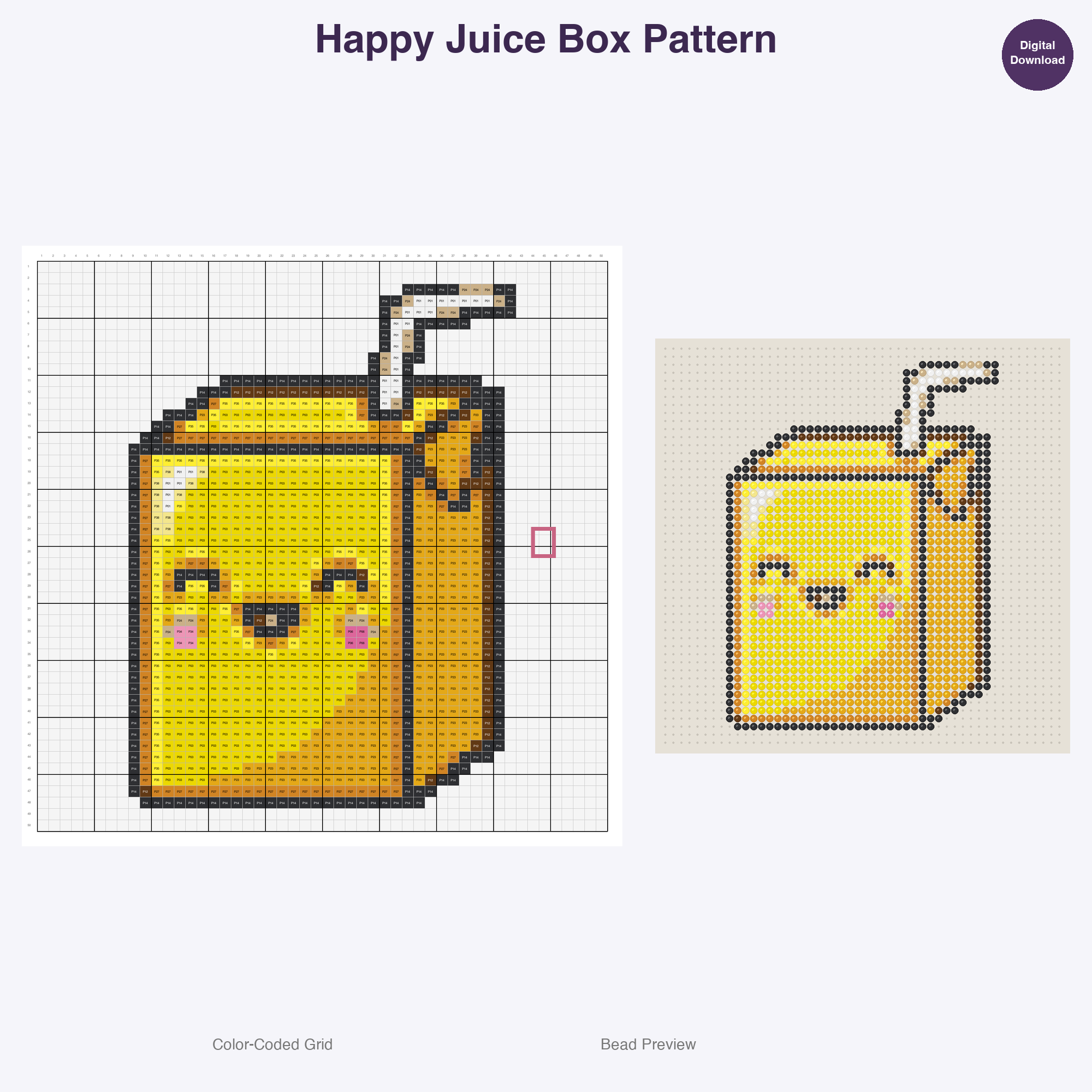 Kawaii Food & Treats Perler Bead Patterns, 48 Designs x 3 Grid Sizes (29x29 + 50x50 + 128x128), Fuse Bead PDF Digital Download