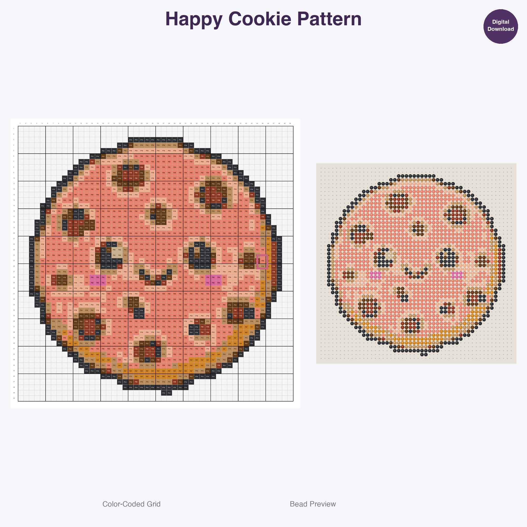 Kawaii Food & Treats Perler Bead Patterns, 48 Designs x 3 Grid Sizes (29x29 + 50x50 + 128x128), Fuse Bead PDF Digital Download