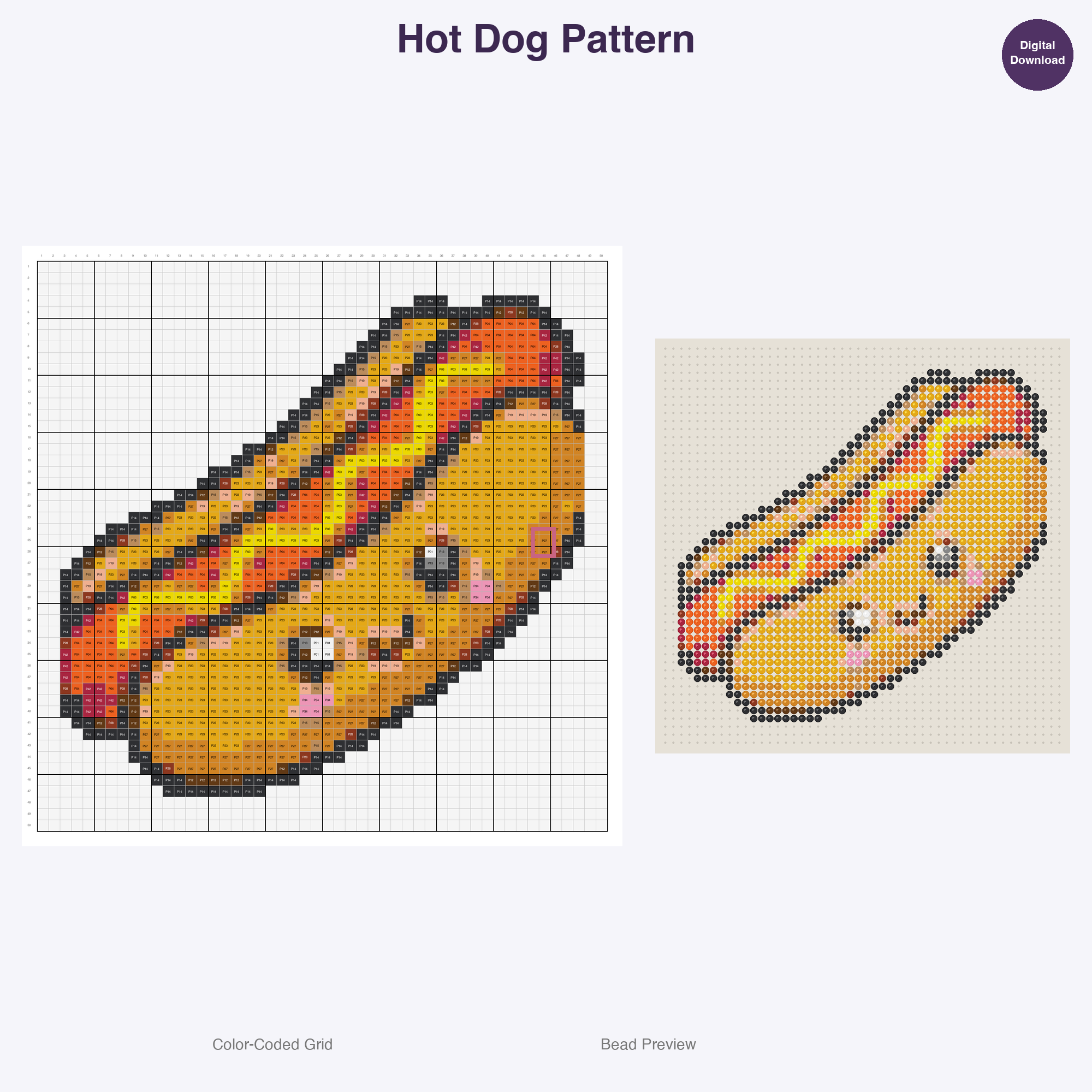 Kawaii Food & Treats Perler Bead Patterns, 48 Designs x 3 Grid Sizes (29x29 + 50x50 + 128x128), Fuse Bead PDF Digital Download