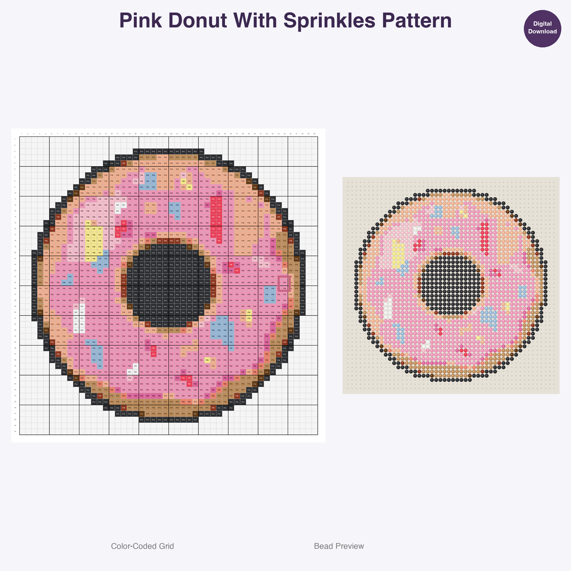 Kawaii Food & Treats Perler Bead Patterns, 48 Designs x 3 Grid Sizes (29x29 + 50x50 + 128x128), Fuse Bead PDF Digital Download
