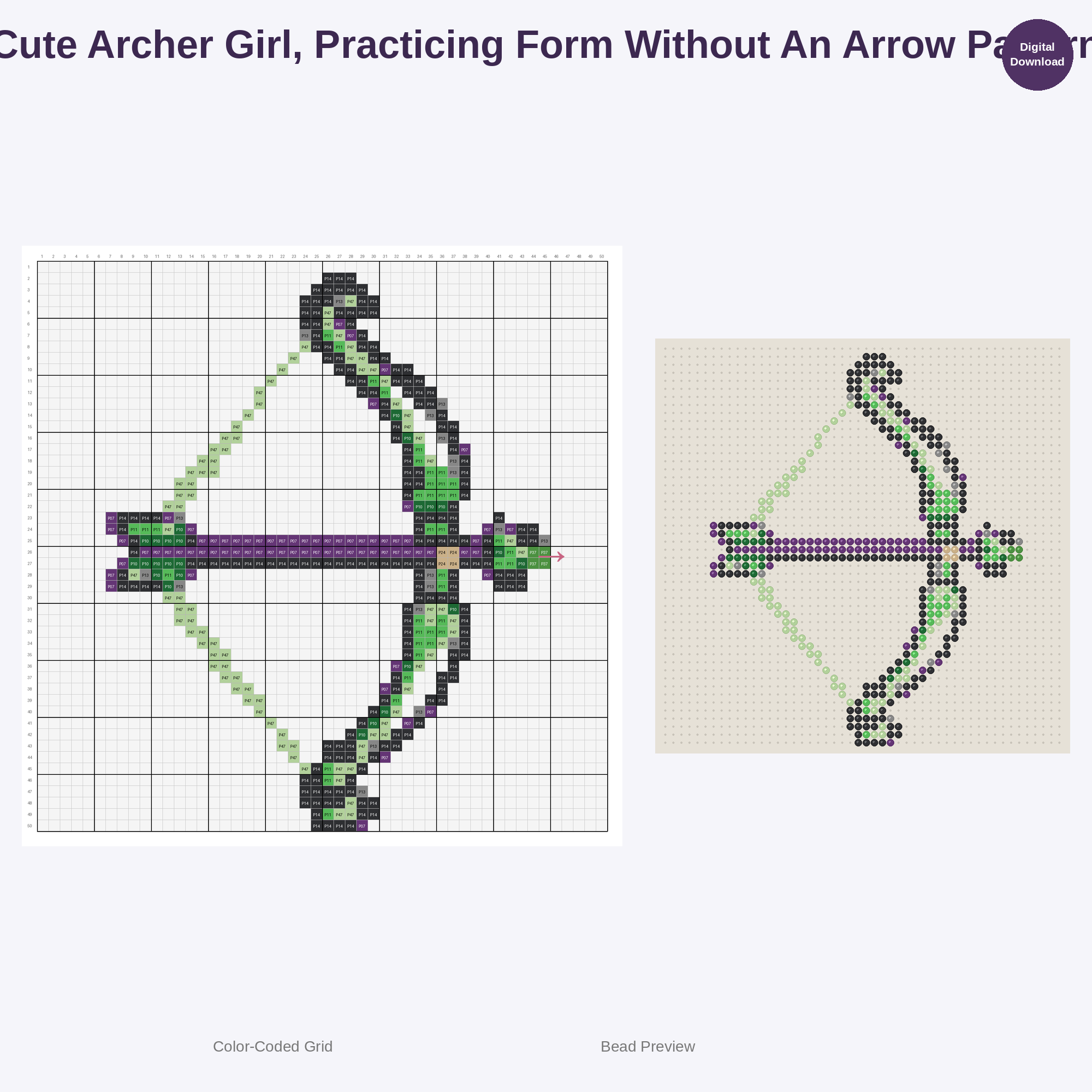 Kawaii Kids Archery Adventures Perler Bead Patterns Bundle, 48 Designs (PDF Digital Download)