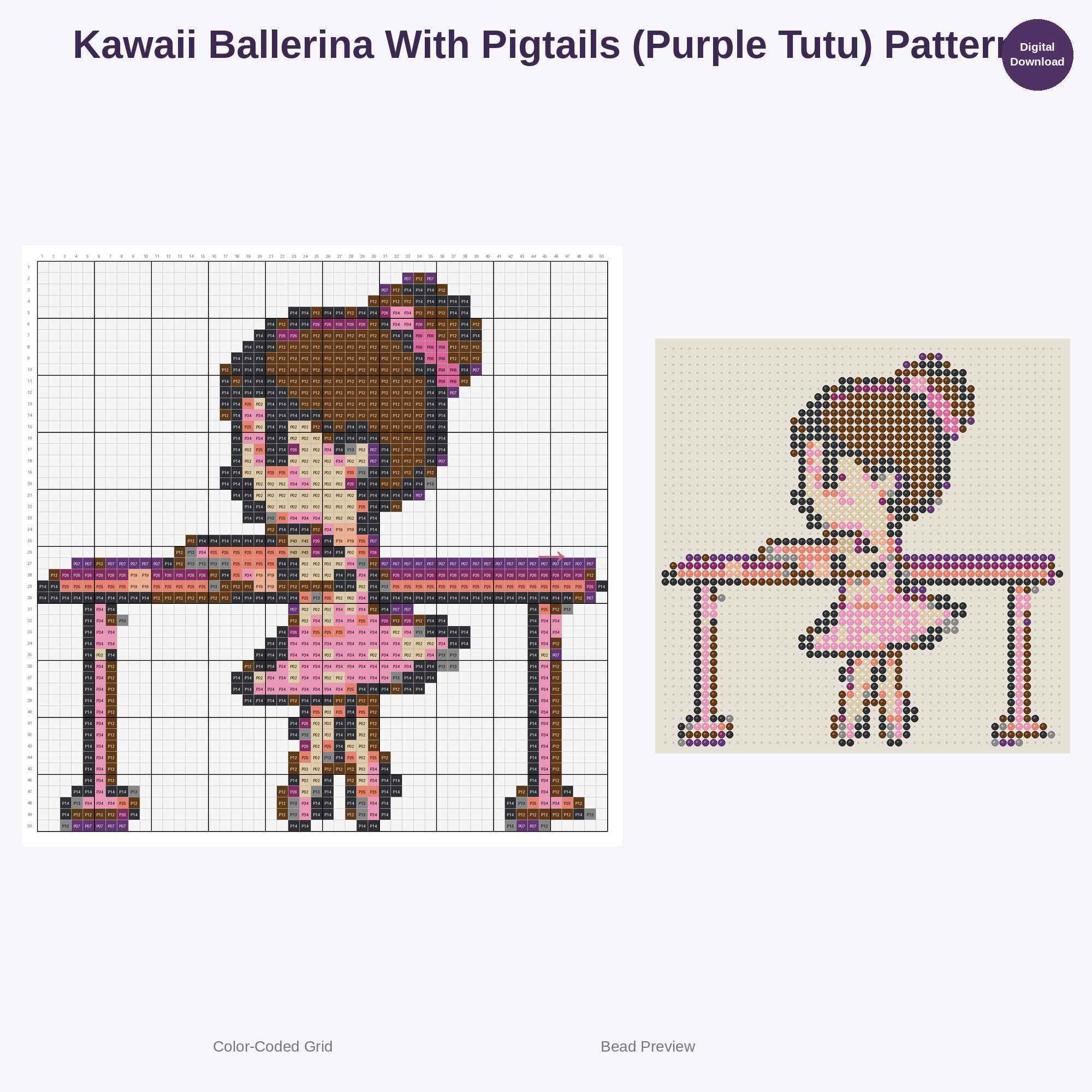 Kawaii Kids Ballet World Perler Bead Patterns Bundle, 48 Designs (PDF Digital Download)