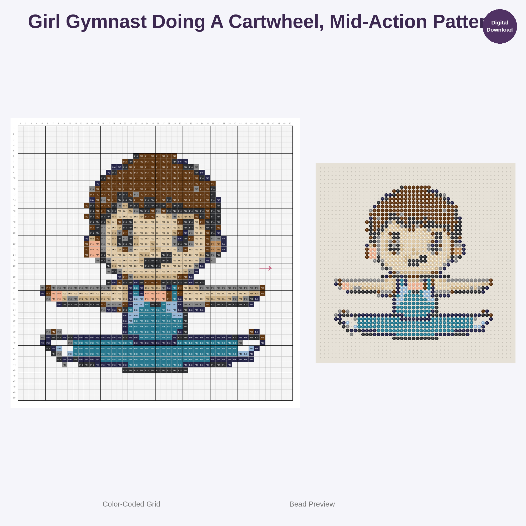 Kawaii Kids Gymnastics Perler Bead Patterns Bundle, 48 Designs (PDF Digital Download)