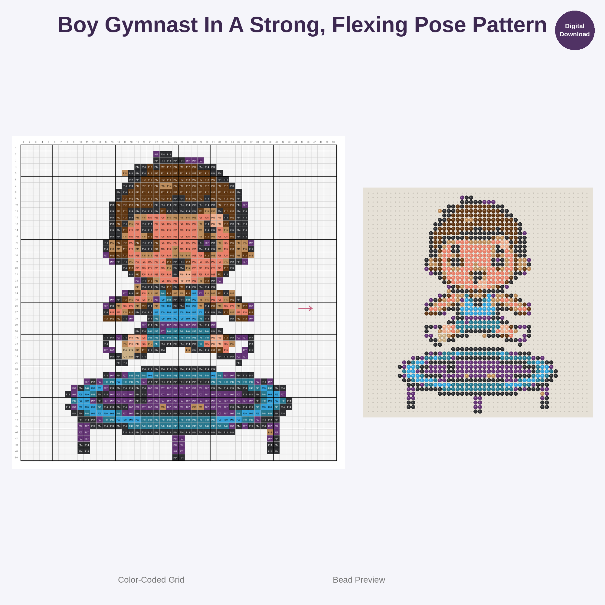 Kawaii Kids Gymnastics Perler Bead Patterns Bundle, 48 Designs (PDF Digital Download)