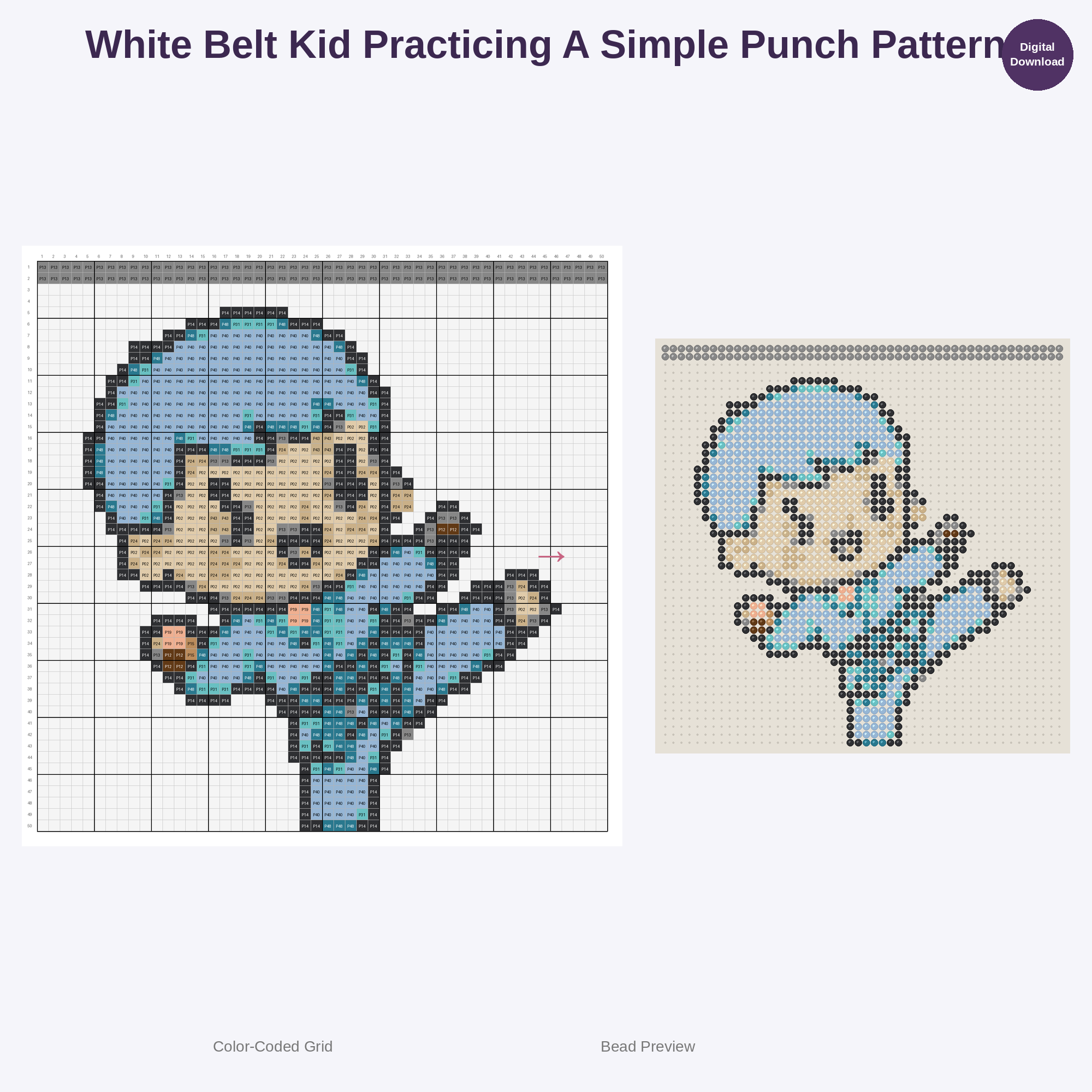 Kawaii Kids Karate Perler Bead Patterns Bundle, 48 Designs (PDF Digital Download)