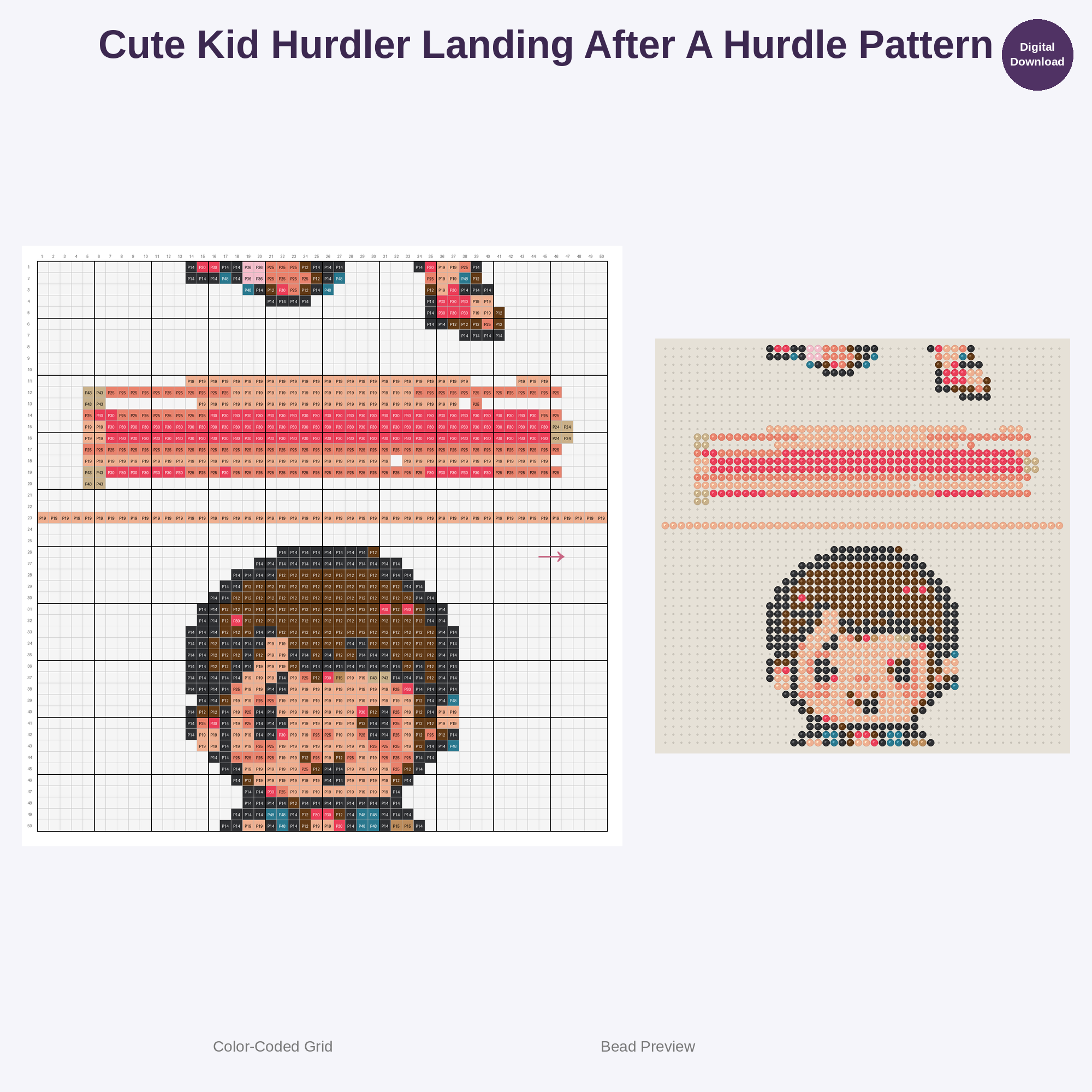 Kawaii Kids Track & Field Adventures Perler Bead Patterns Bundle, 48 Designs (PDF Digital Download)