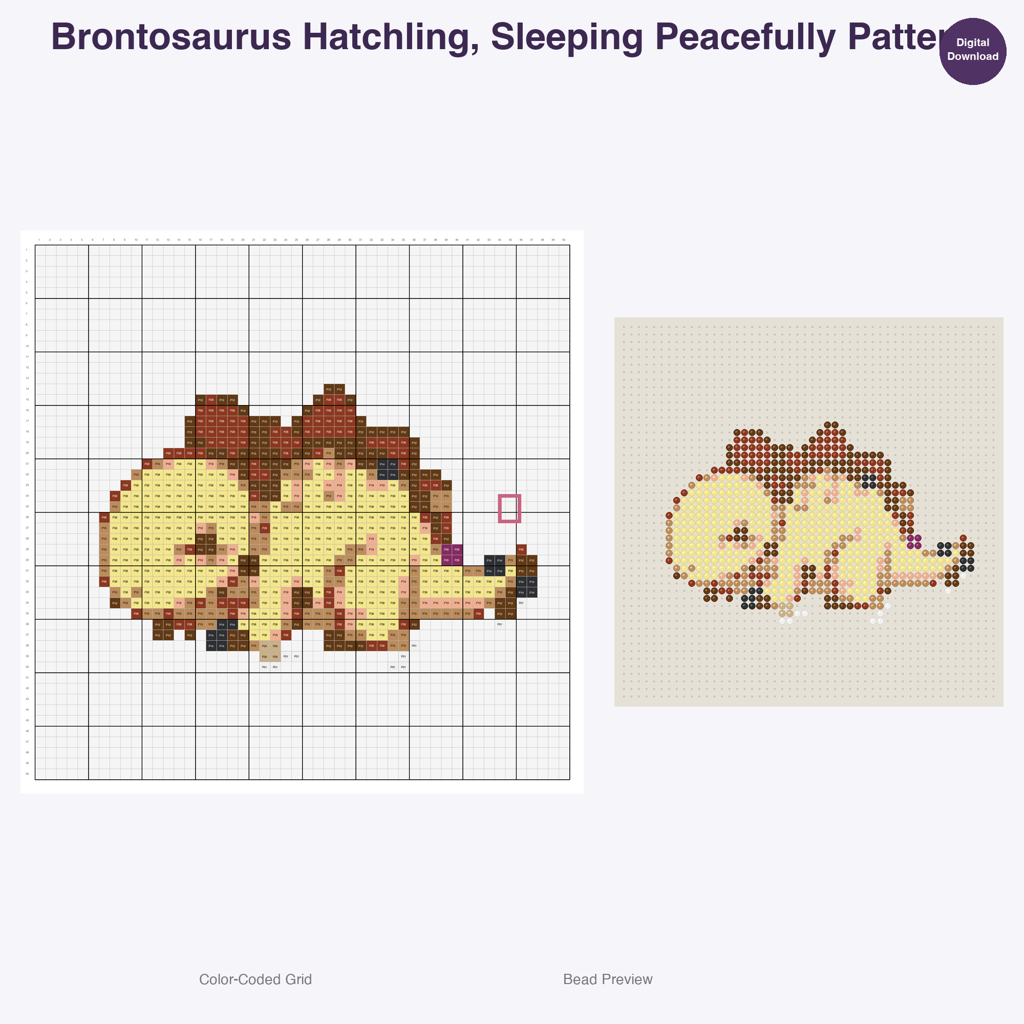 Kawaii Prehistoric Hatchlings Perler Bead Patterns, 48 Designs x 3 Grid Sizes (29x29 + 50x50 + 128x128), Fuse Bead PDF Digital Download
