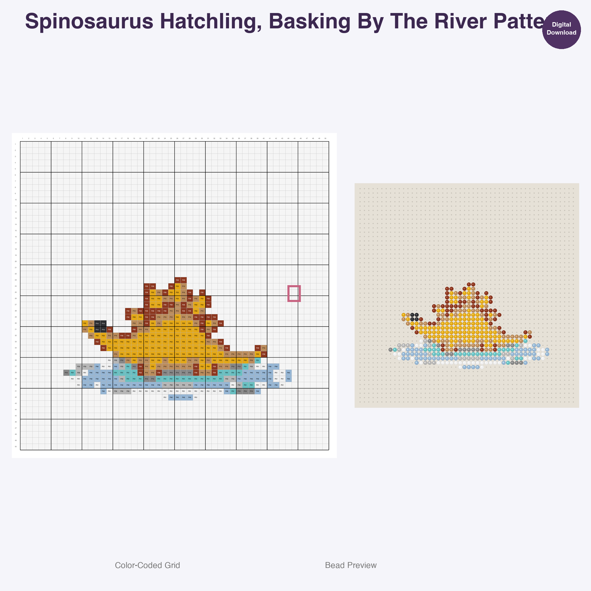 Kawaii Prehistoric Hatchlings Perler Bead Patterns, 48 Designs x 3 Grid Sizes (29x29 + 50x50 + 128x128), Fuse Bead PDF Digital Download