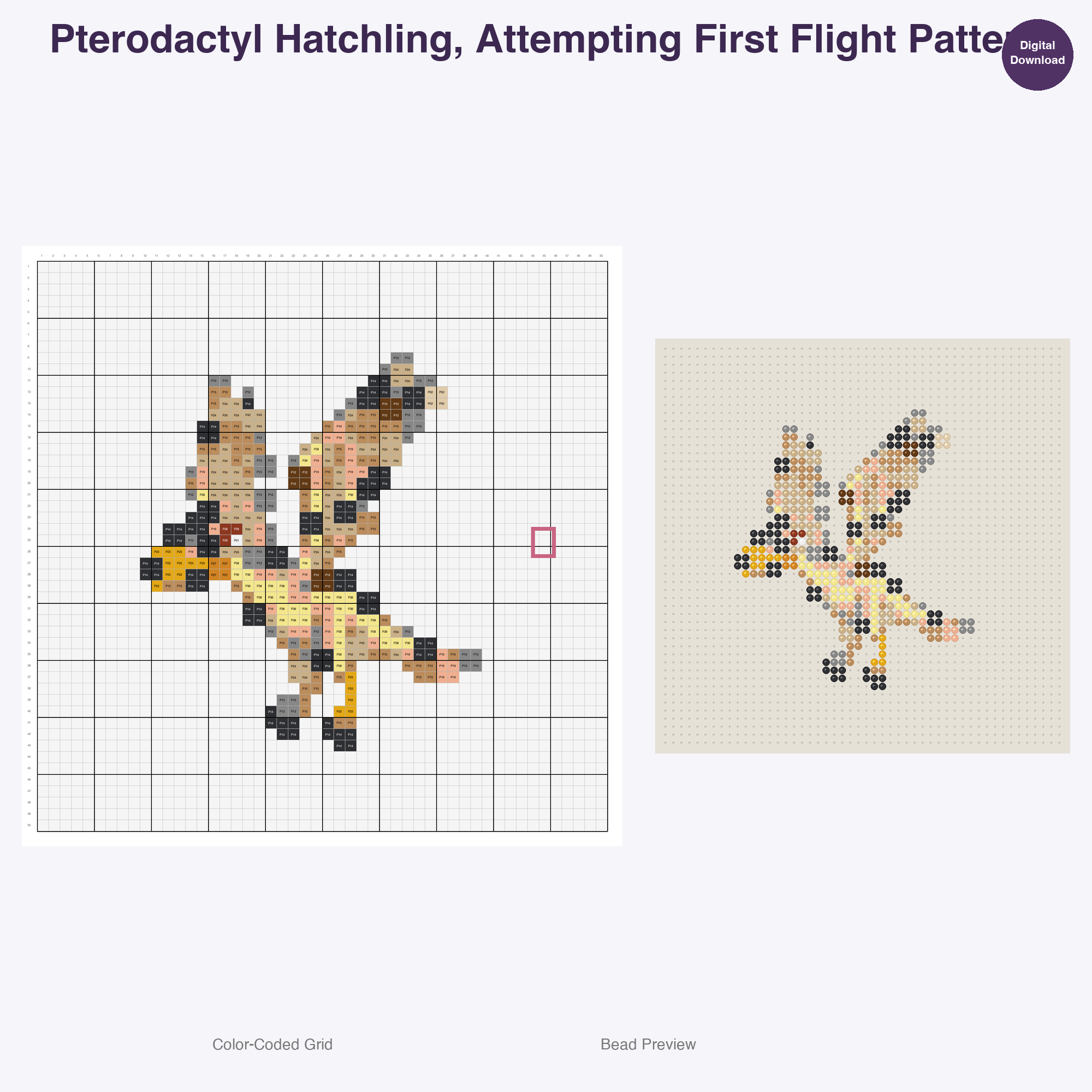 Kawaii Prehistoric Hatchlings Perler Bead Patterns, 48 Designs x 3 Grid Sizes (29x29 + 50x50 + 128x128), Fuse Bead PDF Digital Download