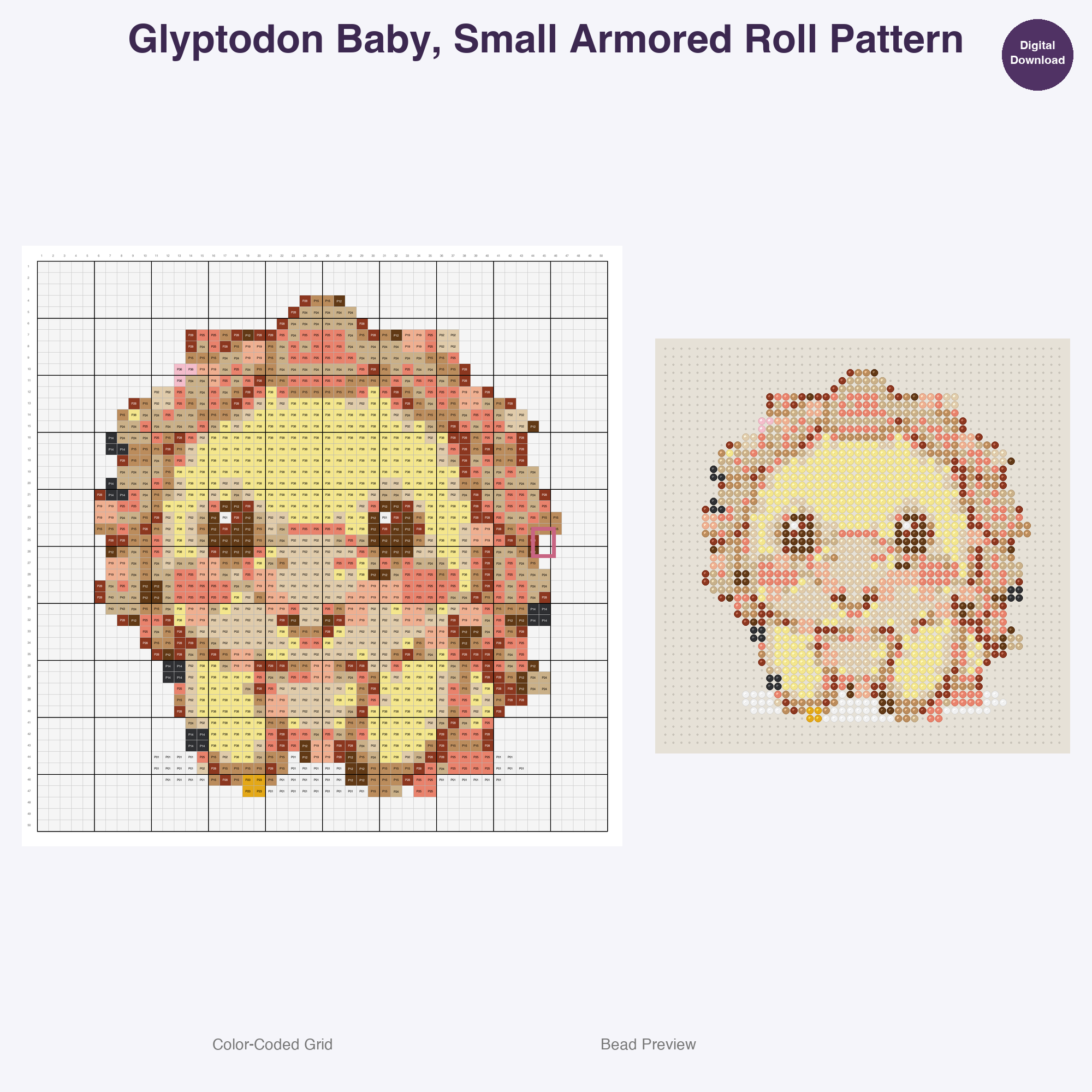 Kawaii Prehistoric Hatchlings Perler Bead Patterns, 48 Designs x 3 Grid Sizes (29x29 + 50x50 + 128x128), Fuse Bead PDF Digital Download