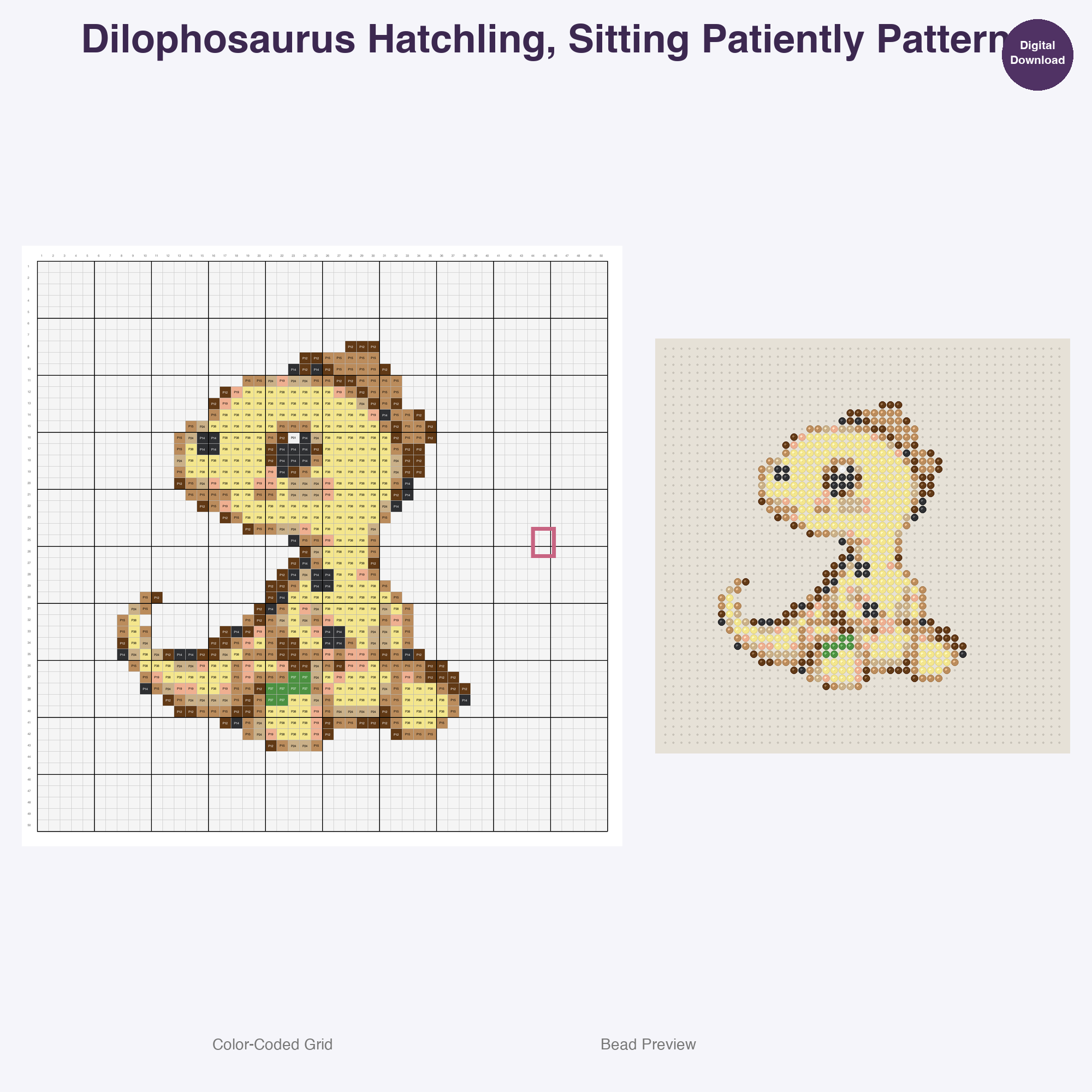 Kawaii Prehistoric Hatchlings Perler Bead Patterns, 48 Designs x 3 Grid Sizes (29x29 + 50x50 + 128x128), Fuse Bead PDF Digital Download