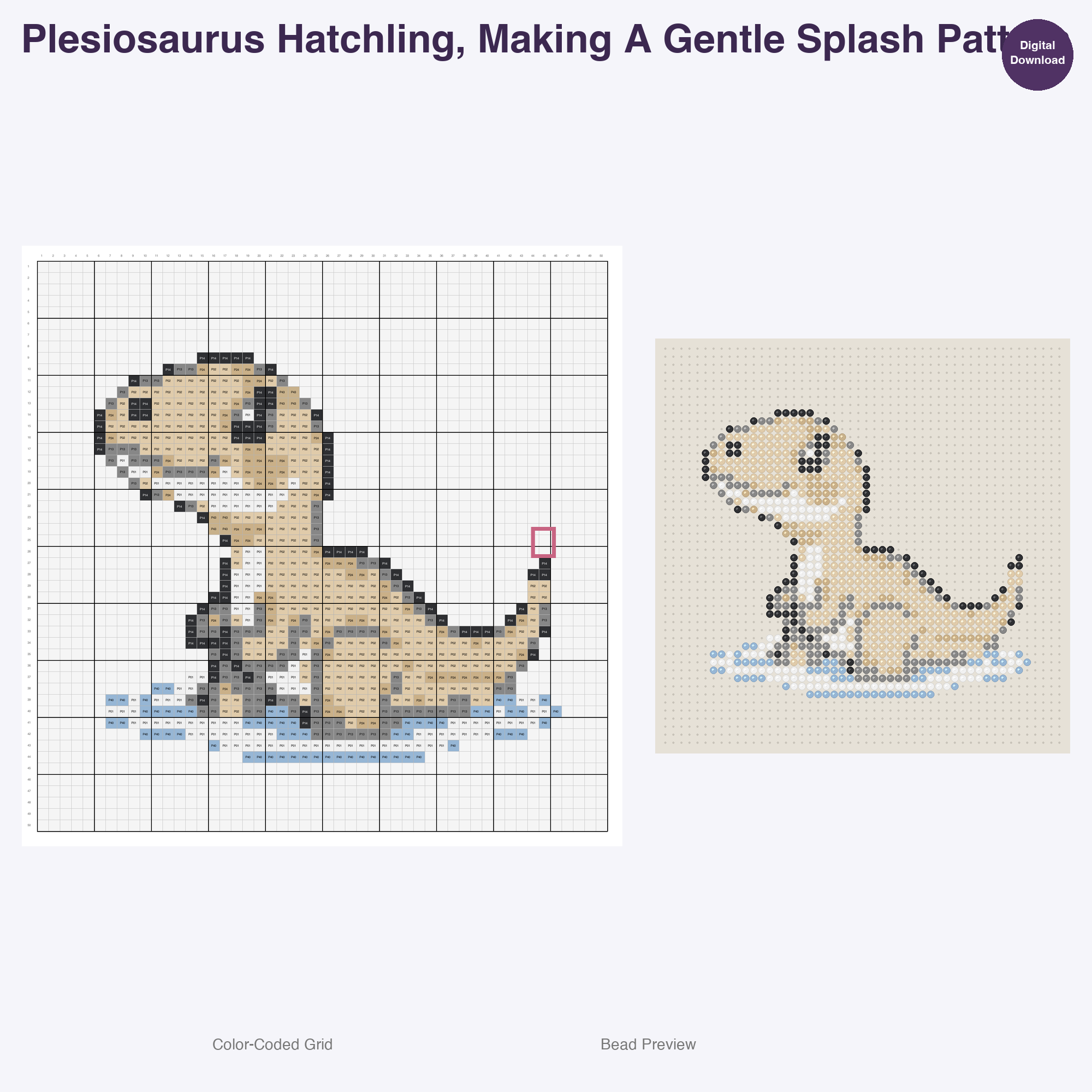 Kawaii Prehistoric Hatchlings Perler Bead Patterns, 48 Designs x 3 Grid Sizes (29x29 + 50x50 + 128x128), Fuse Bead PDF Digital Download