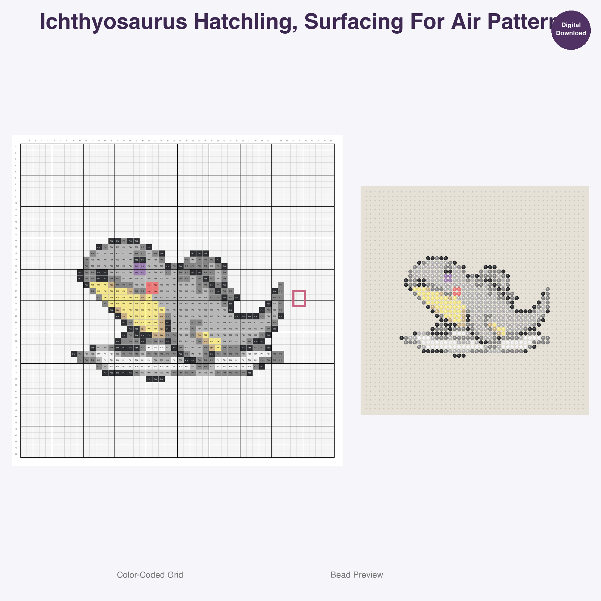 Kawaii Prehistoric Hatchlings Perler Bead Patterns, 48 Designs x 3 Grid Sizes (29x29 + 50x50 + 128x128), Fuse Bead PDF Digital Download