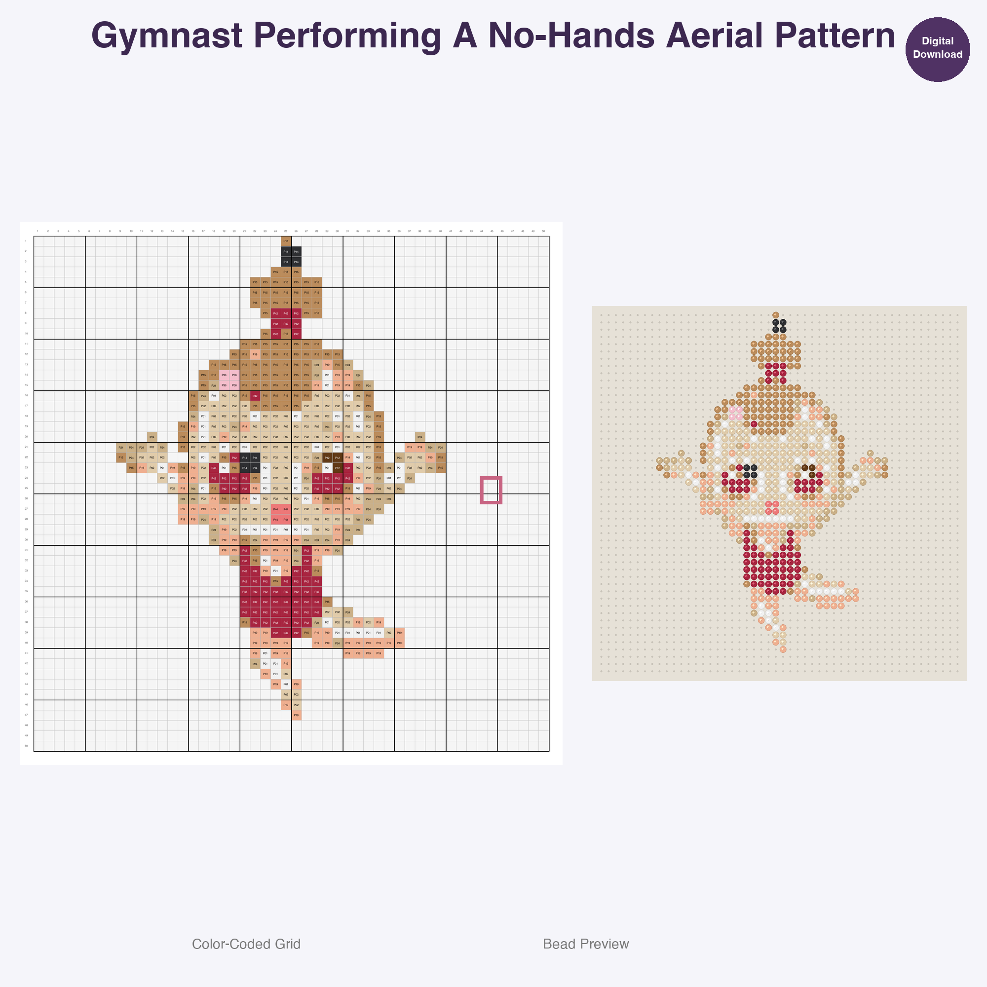 Leaps Twirls Tumbles Perler Bead Patterns, 48 Designs x 2 Grid Sizes (50x50 + 128x128), Fuse Bead PDF Digital Download