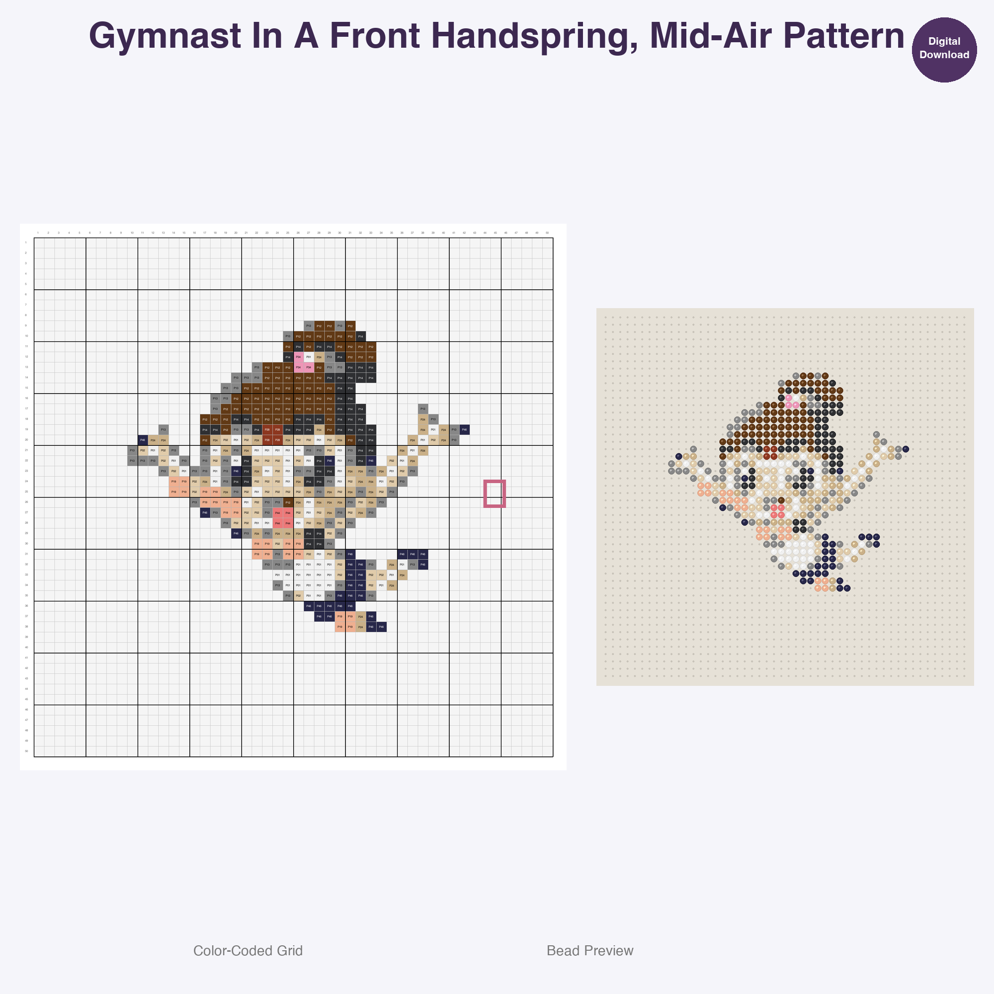 Leaps Twirls Tumbles Perler Bead Patterns, 48 Designs x 2 Grid Sizes (50x50 + 128x128), Fuse Bead PDF Digital Download