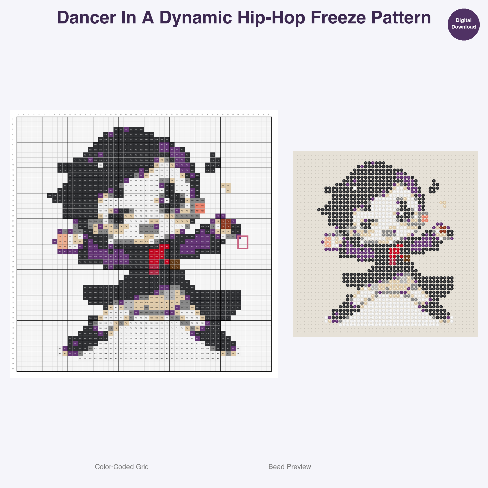 Leaps Twirls Tumbles Perler Bead Patterns, 48 Designs x 2 Grid Sizes (50x50 + 128x128), Fuse Bead PDF Digital Download