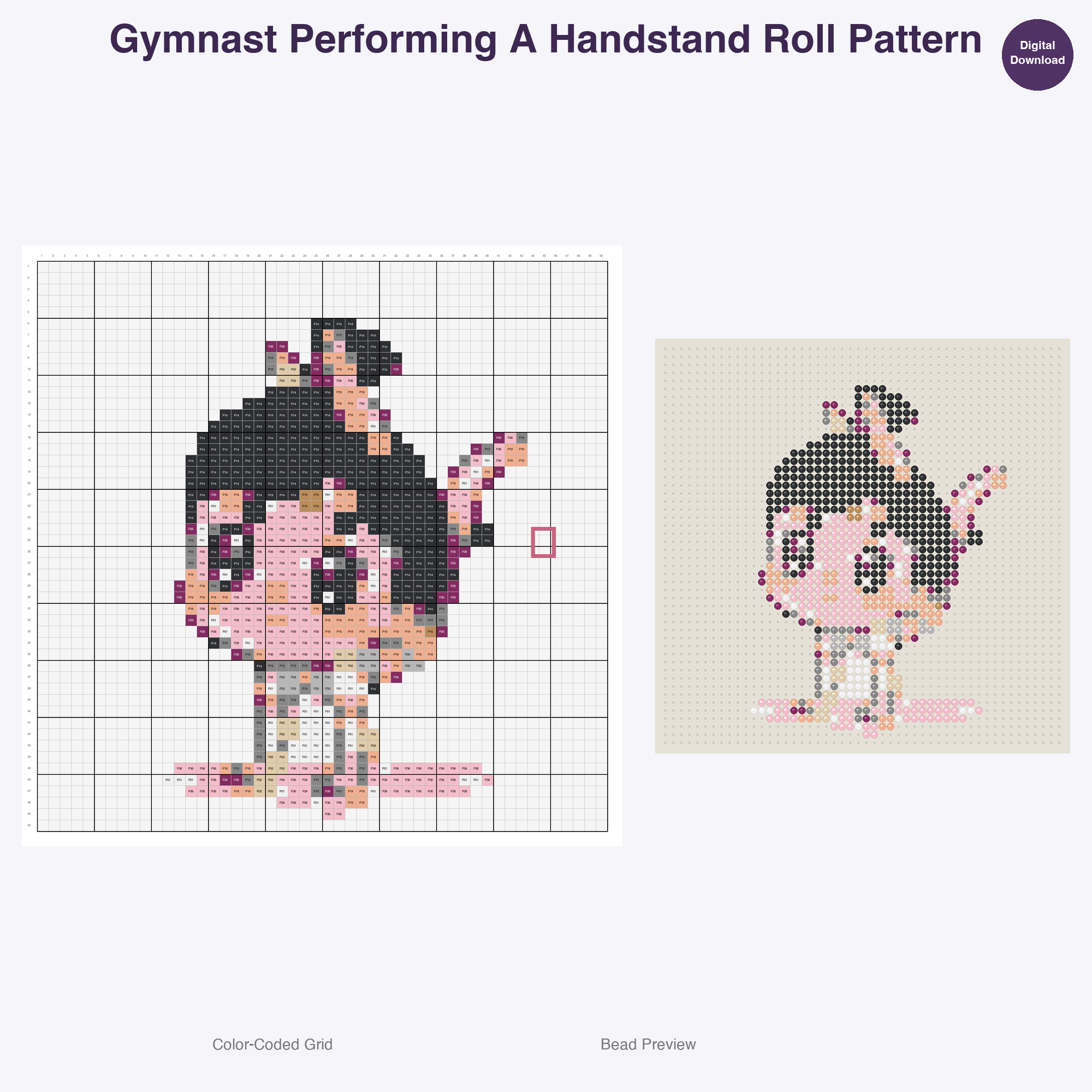 Leaps Twirls Tumbles Perler Bead Patterns, 48 Designs x 2 Grid Sizes (50x50 + 128x128), Fuse Bead PDF Digital Download