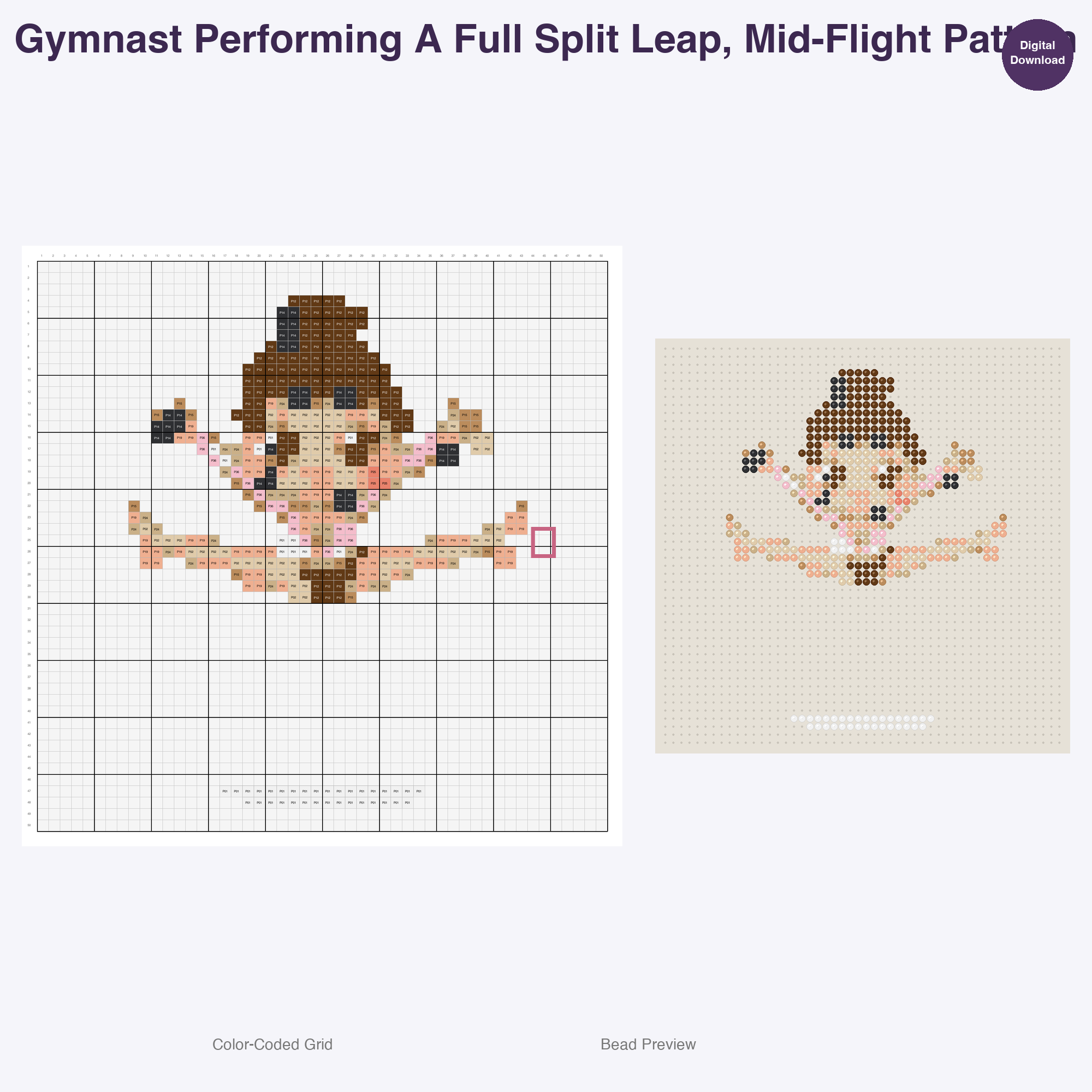 Leaps Twirls Tumbles Perler Bead Patterns, 48 Designs x 2 Grid Sizes (50x50 + 128x128), Fuse Bead PDF Digital Download