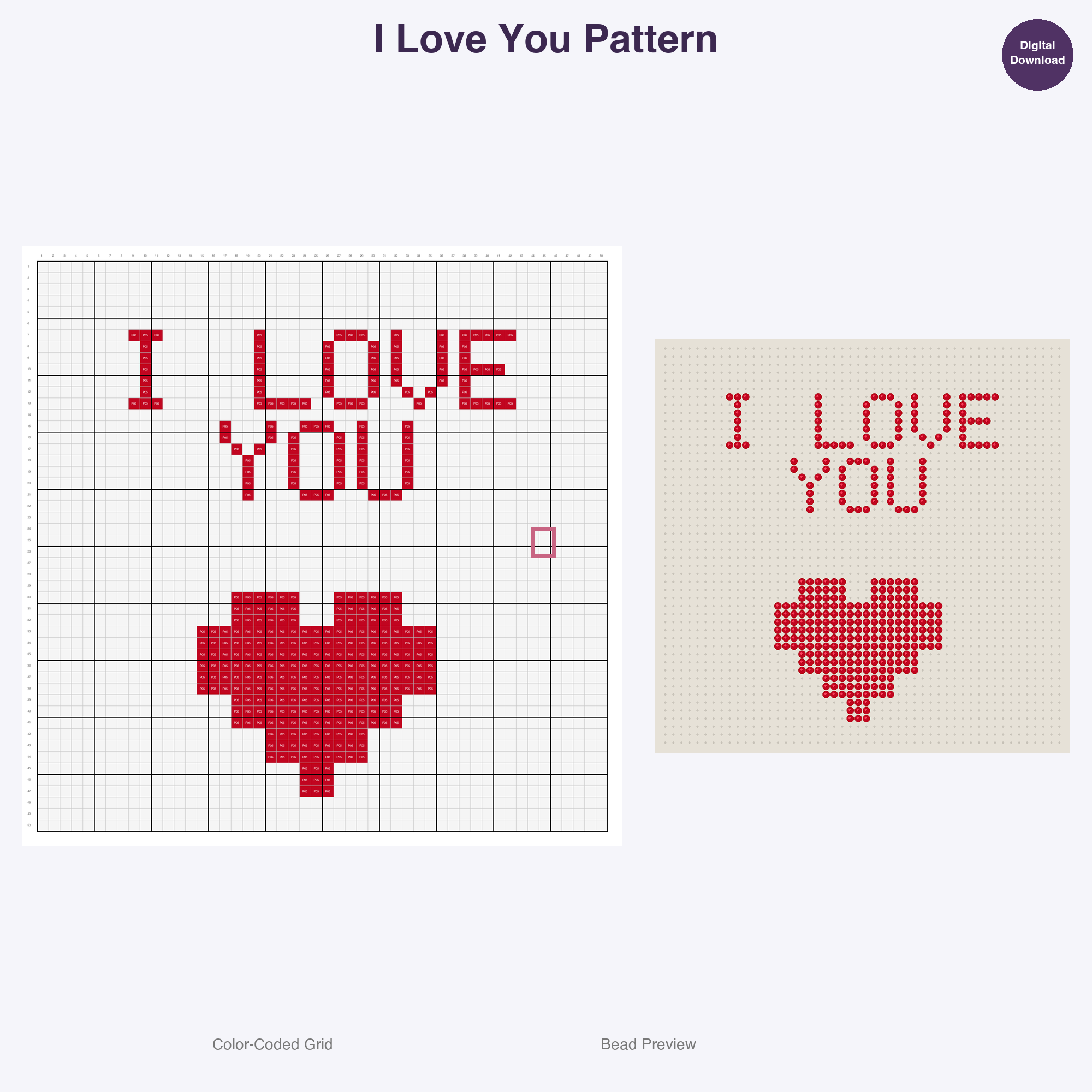 Love & Sweet Talk Word Signs Perler Bead Patterns, 48 Designs x 2 Grid Sizes (50x50 + 128x128), Fuse Bead PDF Digital Download