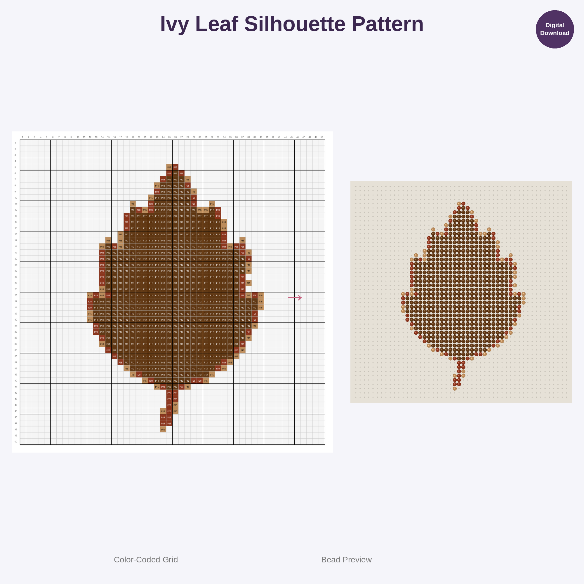 Minimal Botanical Leaves Perler Bead Patterns Bundle, 48 Designs (PDF Digital Download)