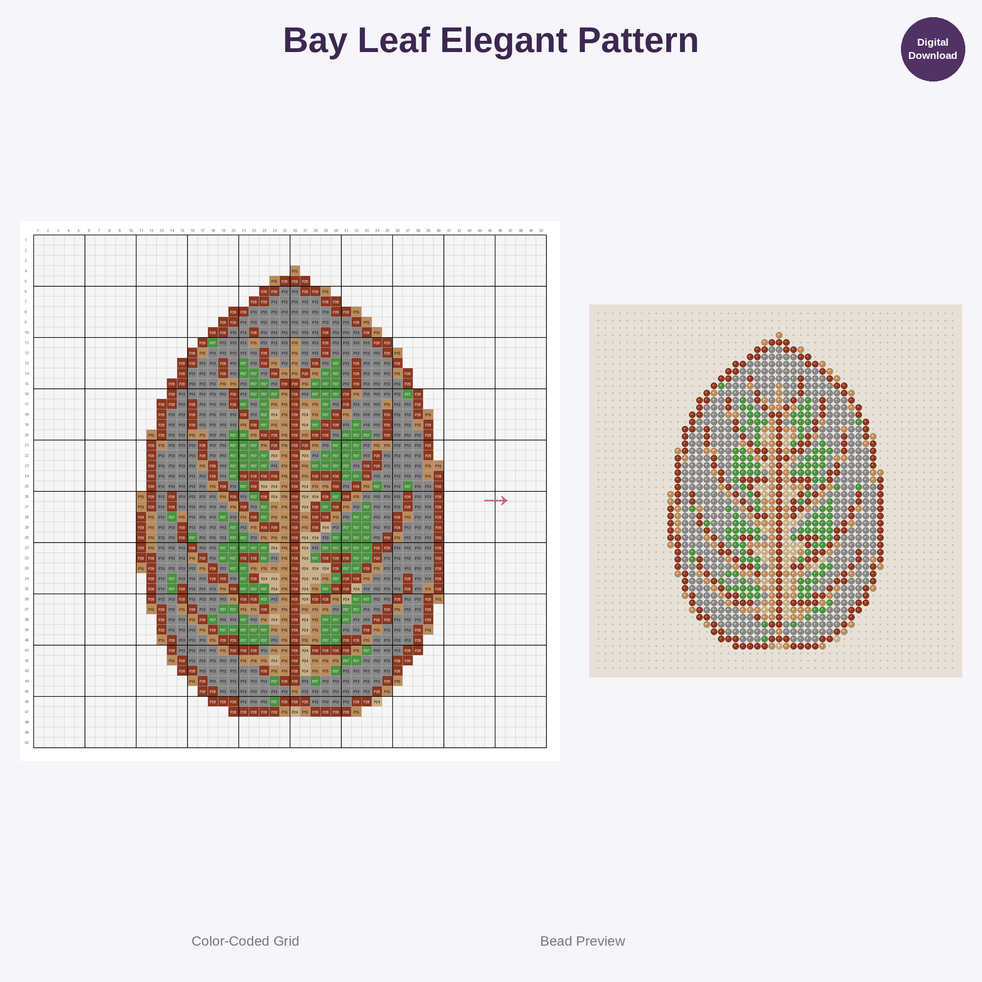 Minimal Botanical Leaves Perler Bead Patterns Bundle, 48 Designs (PDF Digital Download)