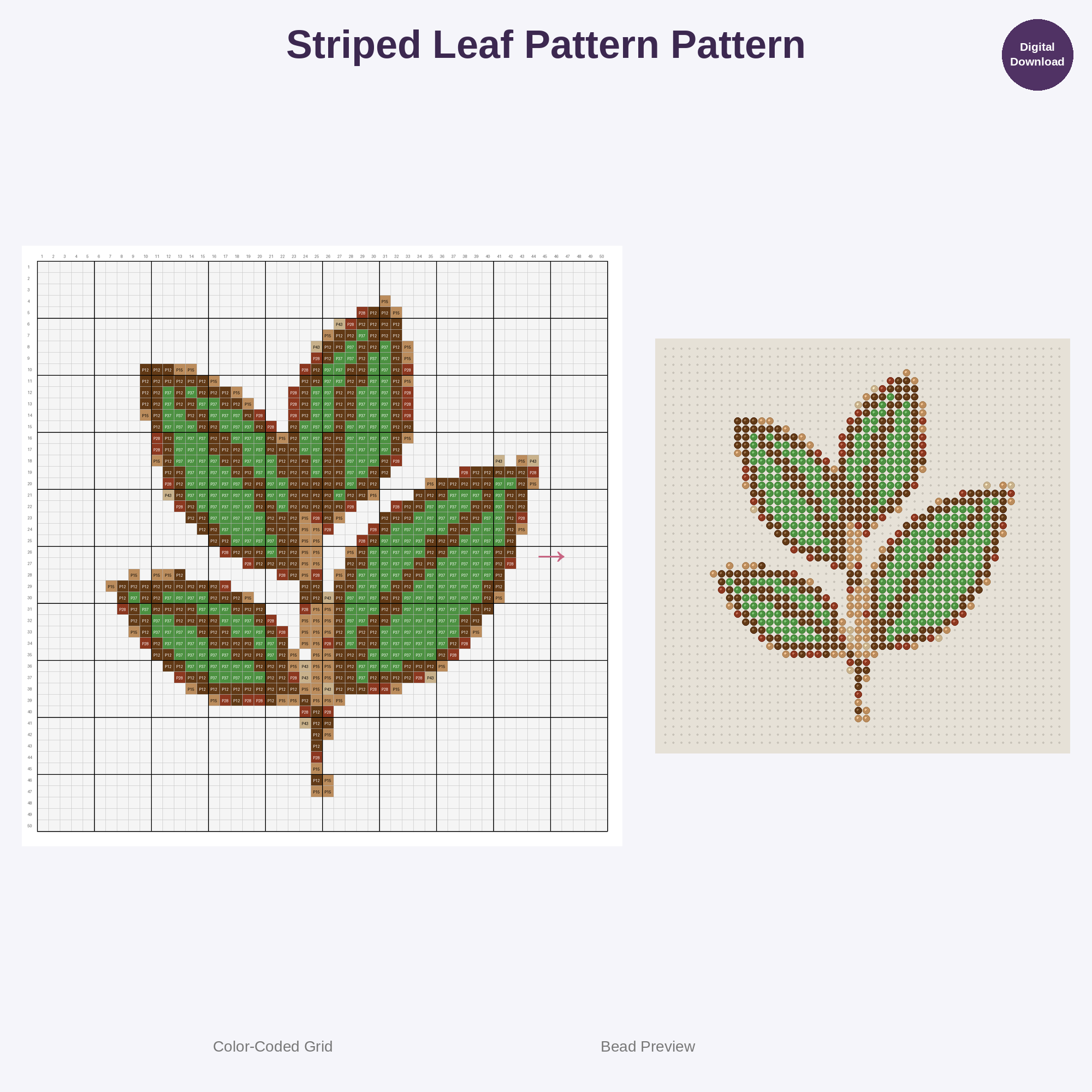 Minimal Botanical Leaves Perler Bead Patterns Bundle, 48 Designs (PDF Digital Download)